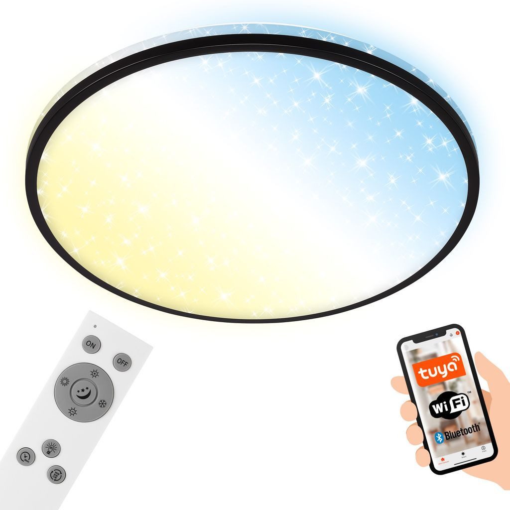 Briloner Leuchten LED Deckenleuchte 3064-015, Bluetooth, LED fest integriert, 2700K - Extra-Warmweiß, Smarte Deckenlampe, 33,3x6,2cm, Schwarz, 24W, Wohnzimmer, Flur, Büro