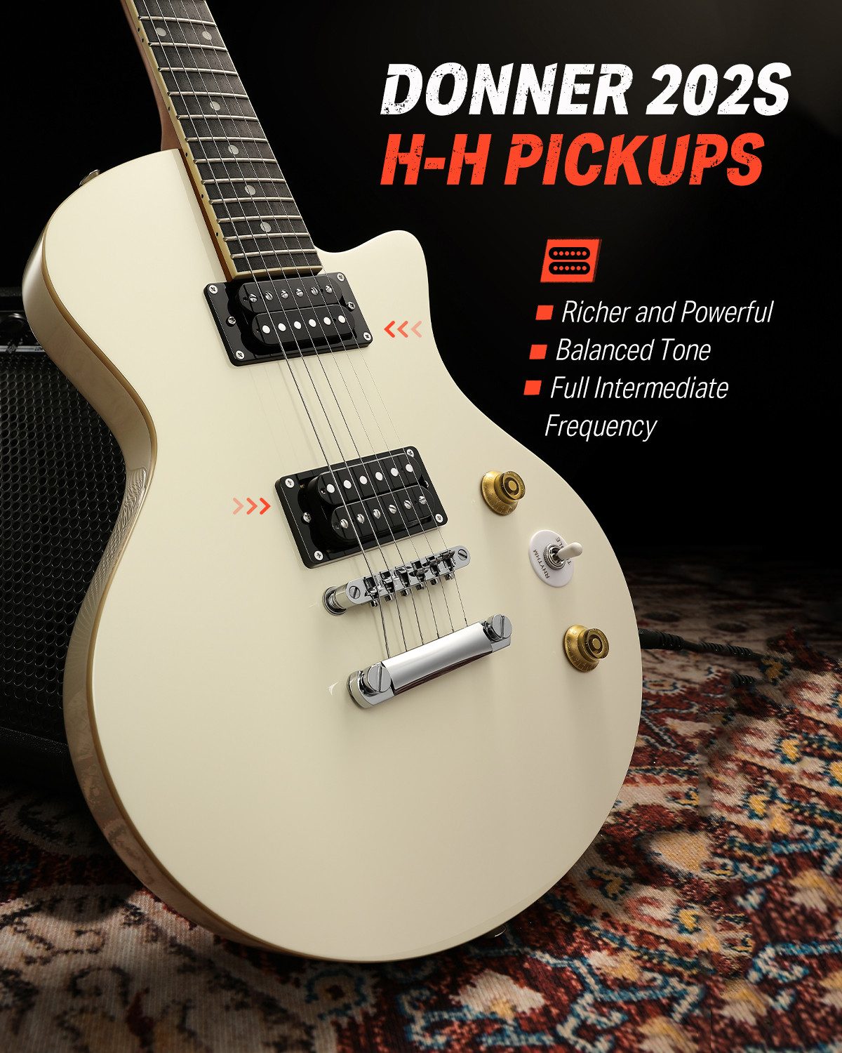 Donner E-Gitarre 39" Solid Body H-H Pickups Gitarren für Rock, Blues, Pop &Punk DSC-128, LP-Stil, Gitarrenkoffer, Gurt, Kabel, Gitarrenkoffer, Gurt, Kabel, Solid Body Für Anfänger