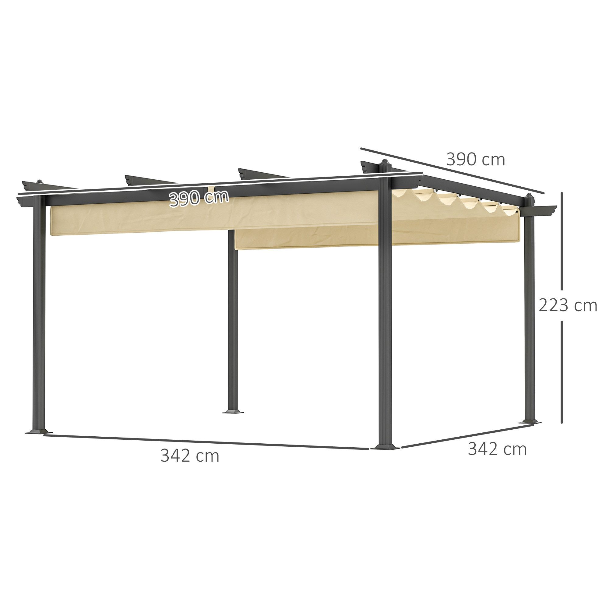 Outsunny Pergola ca. 4x4m aus Aluminium, mit verstellbares Dach, Freistehend, (Garten Pavillon, 1-tlg., Terrassendachung), UV Schutz 30+, für Terrasse und Garten, Beige