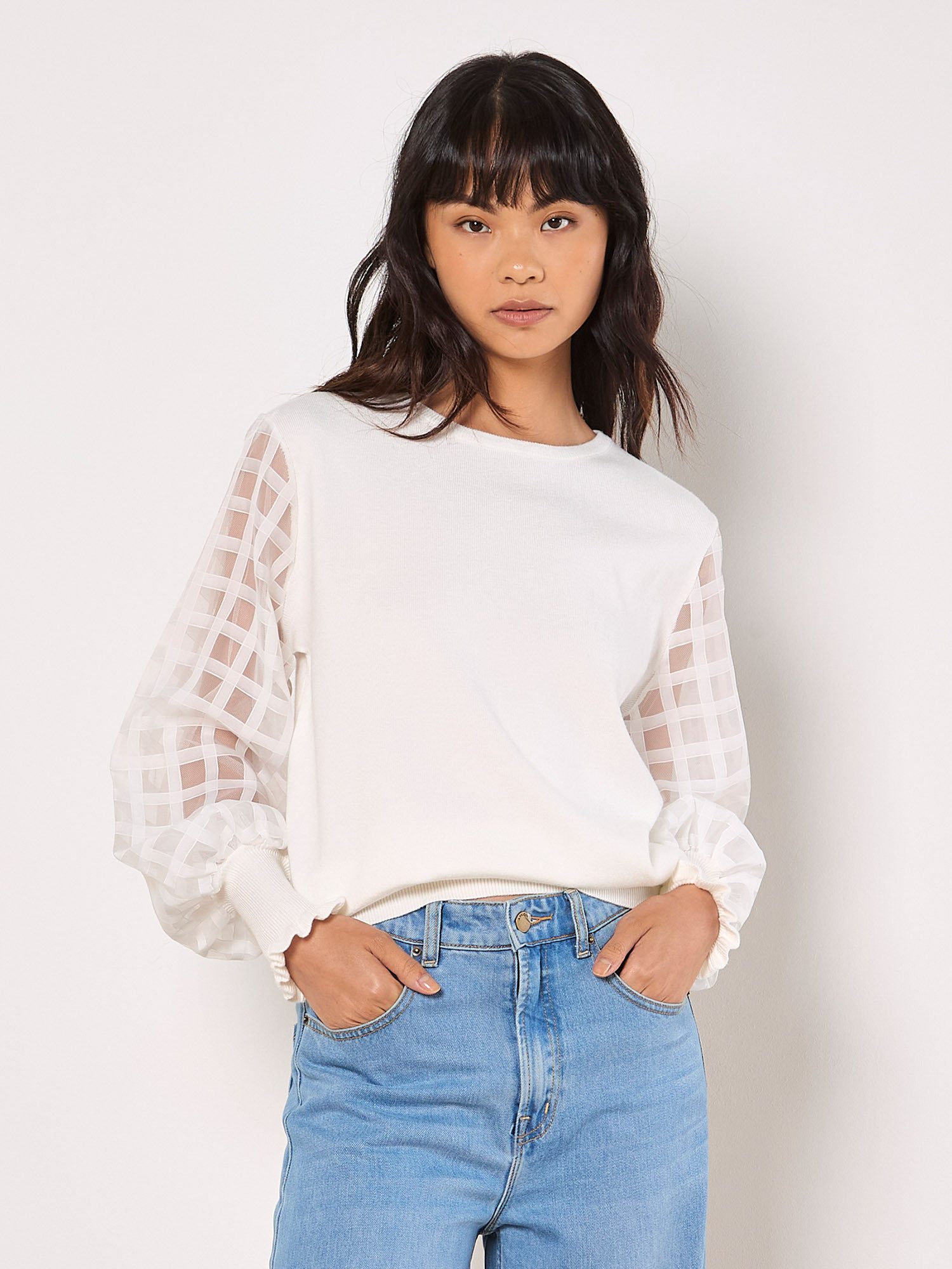 Apricot Strickpullover Organza-Quadrate-Arm-Pullover, im Strickmix günstig online kaufen