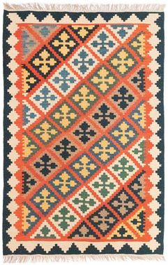 Wollteppich Kelim Fars Teppich handgewebt orange, morgenland, rechteckig, Höhe: 4 mm, Kurzflor