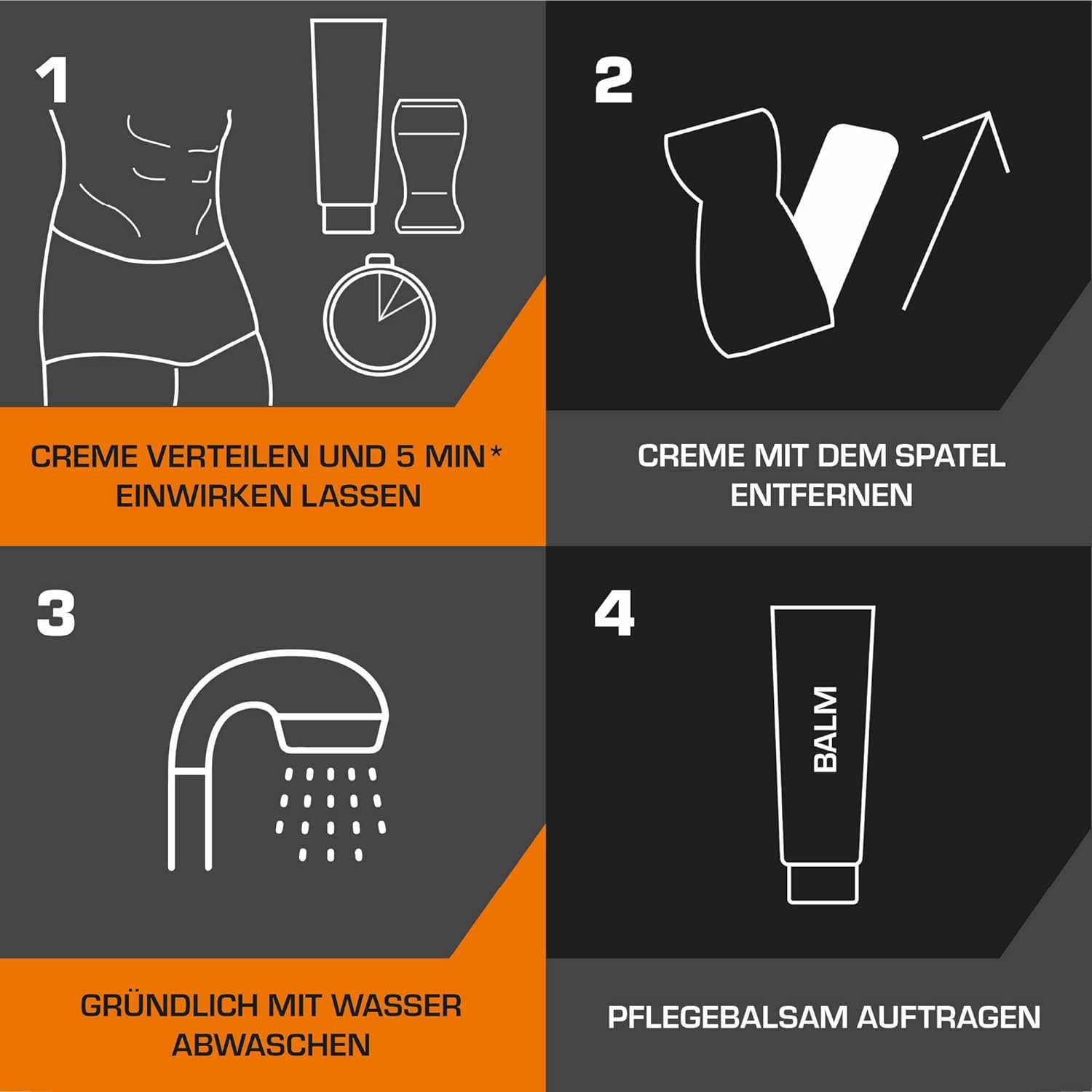 Veet MEN Enthaarungscreme (2 x 100ml) mit Spatel + Pflegebalsam (2 x 50 ml), Spar-Pack, 4 St., speziell für die Anwendung im sensiblen Intimbereich