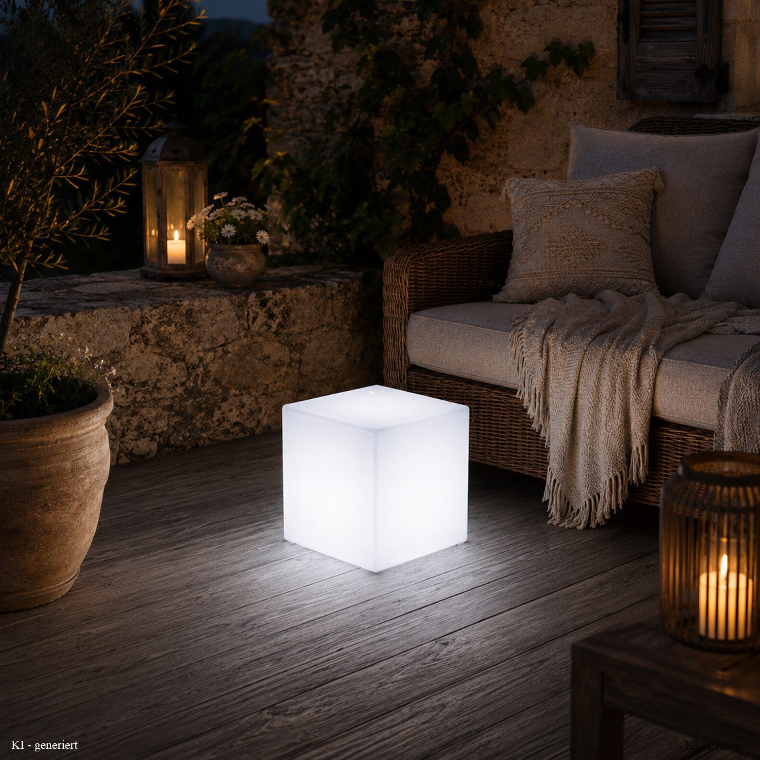 SATISFIRE LED Würfel LED Leuchtwürfel Cube 30x30cm E27 kaltweiß outdoor Beistelltisch, LED Classic, kaltweiss (5300K bis 6000K)