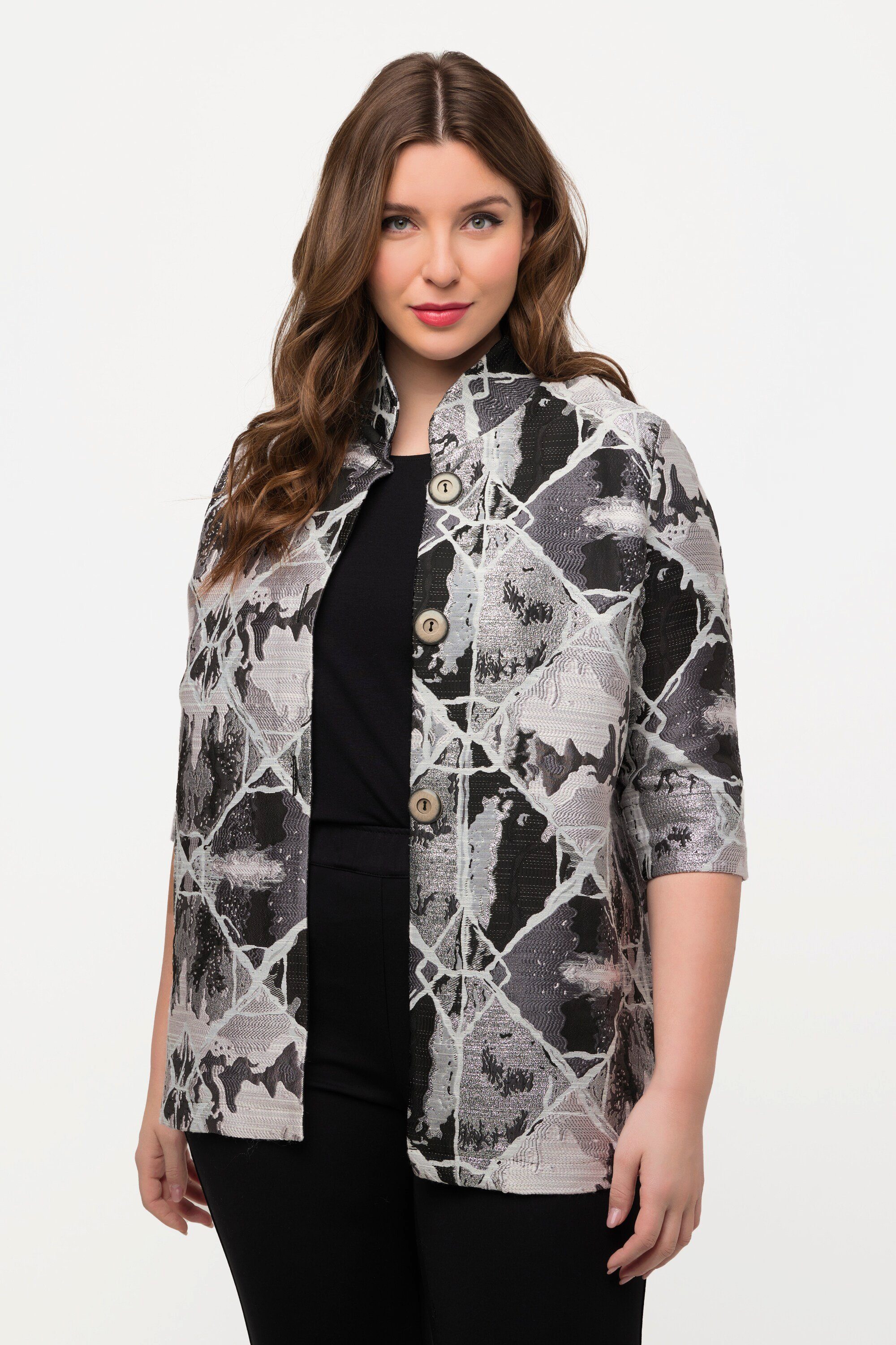 Blusenblazer Blazer Jacquard-Karo-Design Stehkragen