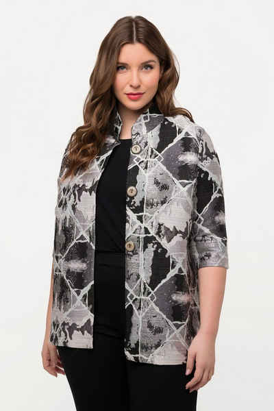 Ulla Popken Blusenblazer Blazer Jacquard-Karo-Design Stehkragen