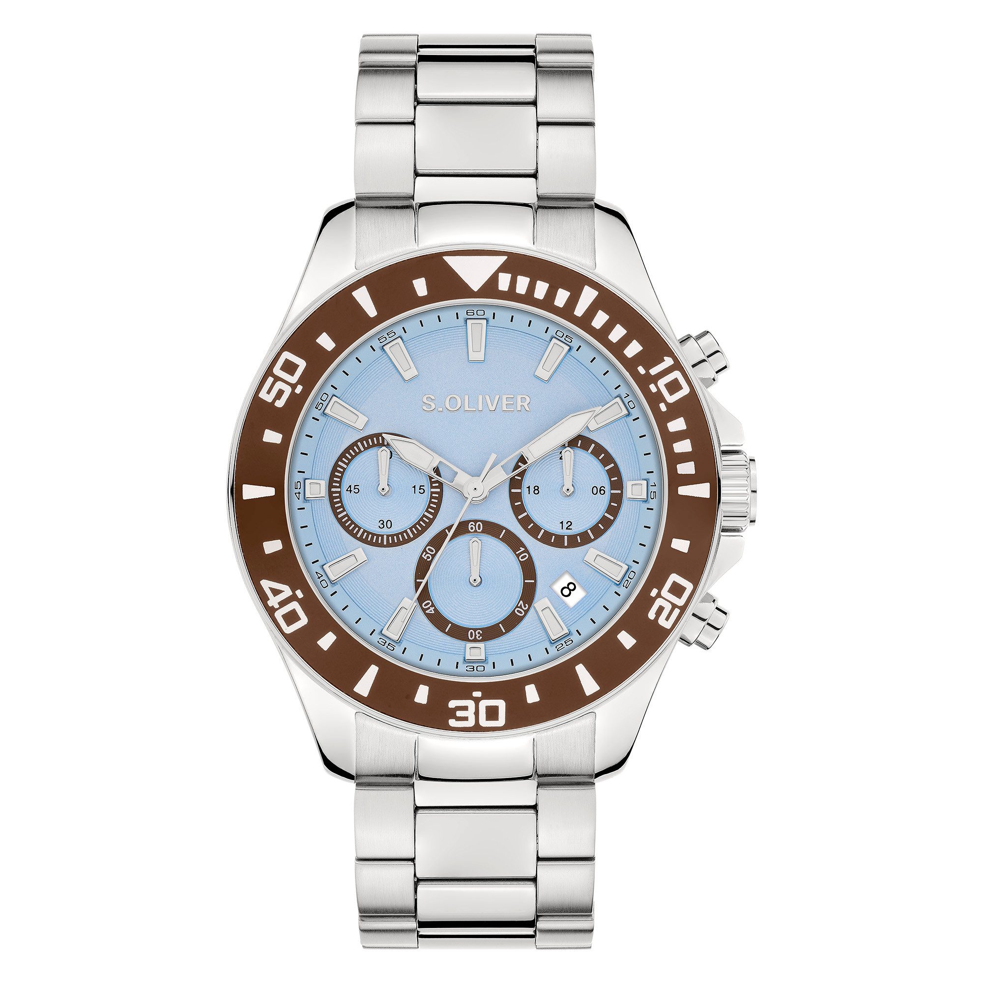 s.Oliver Chronograph Solid Chrono SO-4454-MC, Quarzuhr, Armbanduhr, Herrenuhr, Edelstahlarmband, analog, Tag