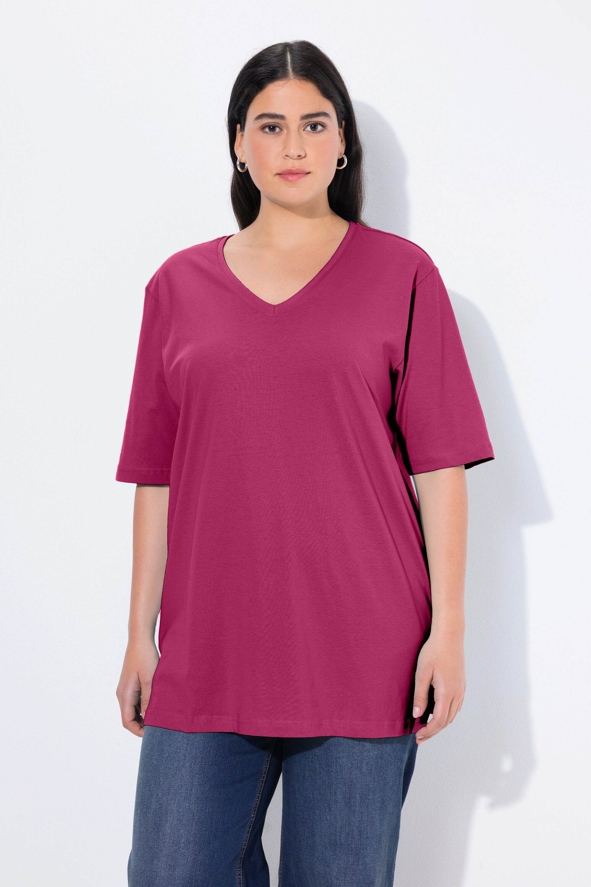 Ulla Popken T-Shirt T-Shirt V-Ausschnitt Relaxed Halbarm