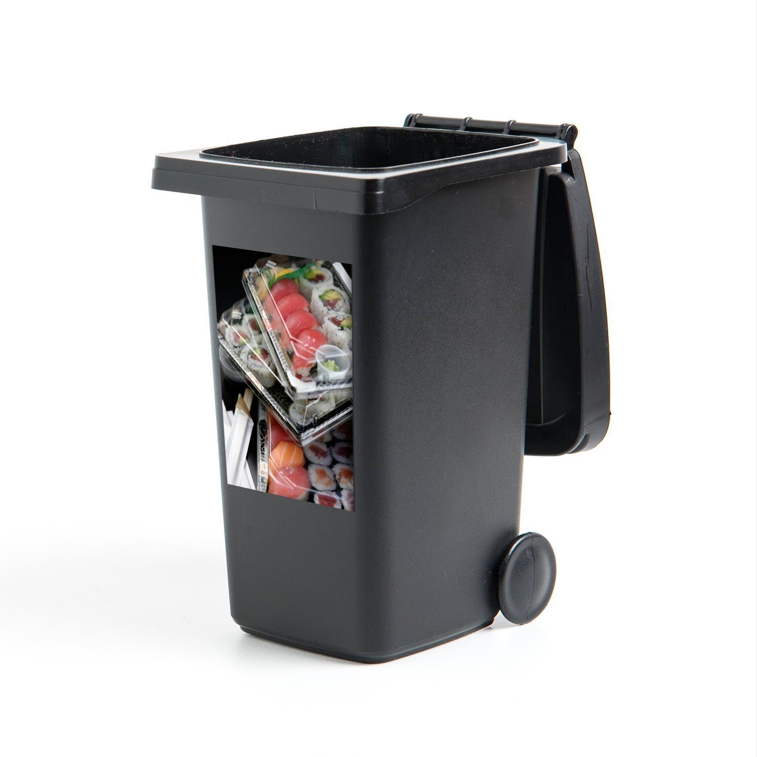 MuchoWow Wandsticker Sushi zum Mitnehmen (1 St), Mülleimer-aufkleber, Mülltonne, Sticker, Container, Abfalbehälter