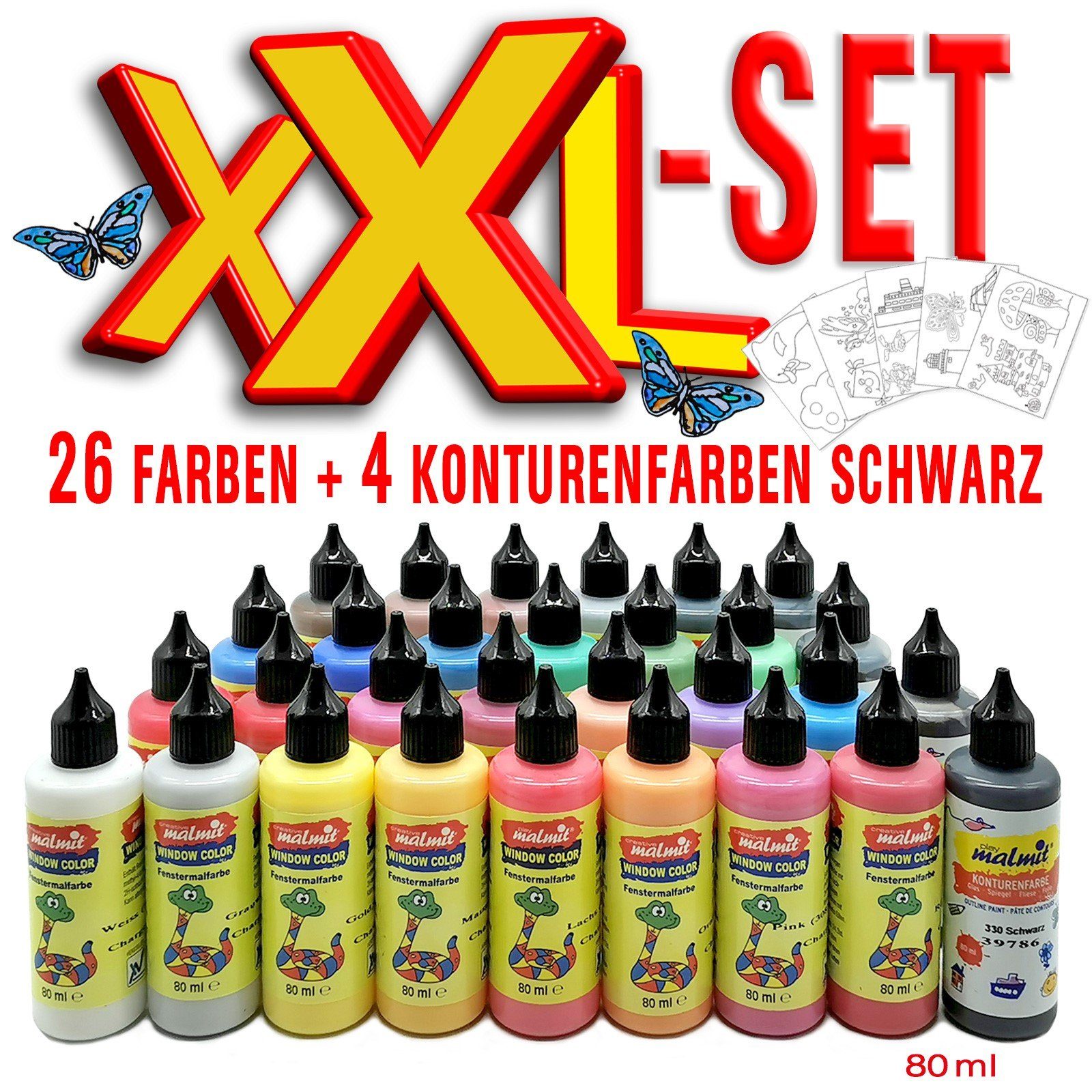 Sticker Window Color XXL-Set / 30 Farben Fenstermalfarbe Fensterbild Glasfarbe
