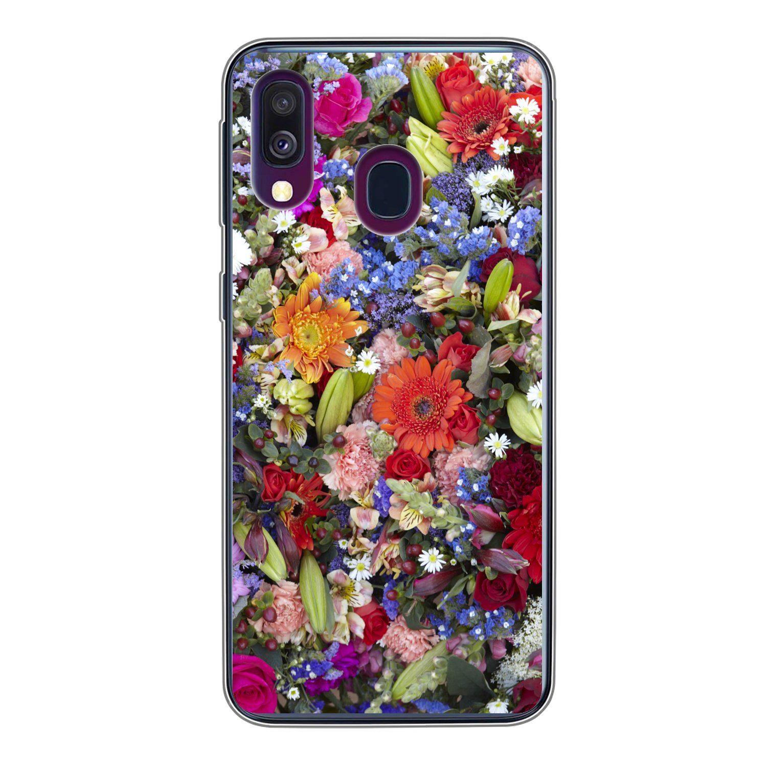 MuchoWow Handyhülle für Samsung Galaxy A40 Ein florales Design mit leuchtenden Farben, Smartphone-Bumper, Print, Handy Schutzhülle Dünn