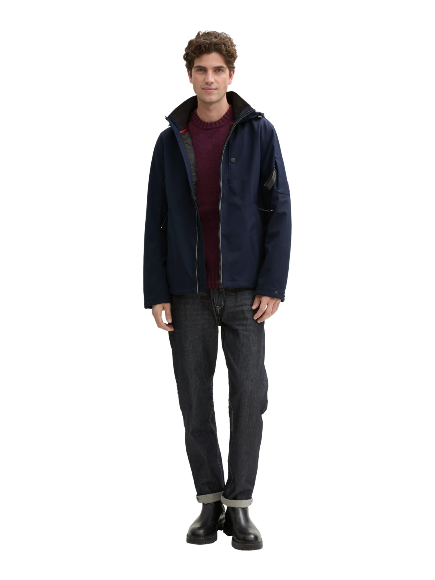 TOM TAILOR Funktionsjacke O blau,Outdoor,Polyester,Unifarben,Stehkragen,Lang,Gerade