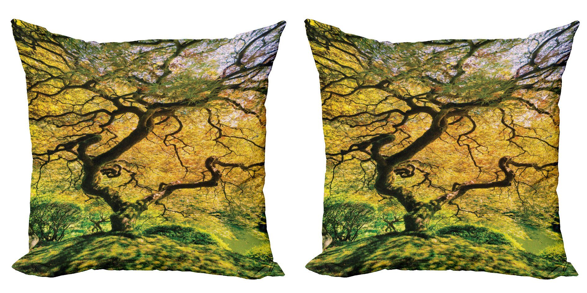 Kissenbezüge Modern Accent Doppelseitiger Digitaldruck, Abakuhaus (2 Stück), Baum Großer Ahorn mit Fluss