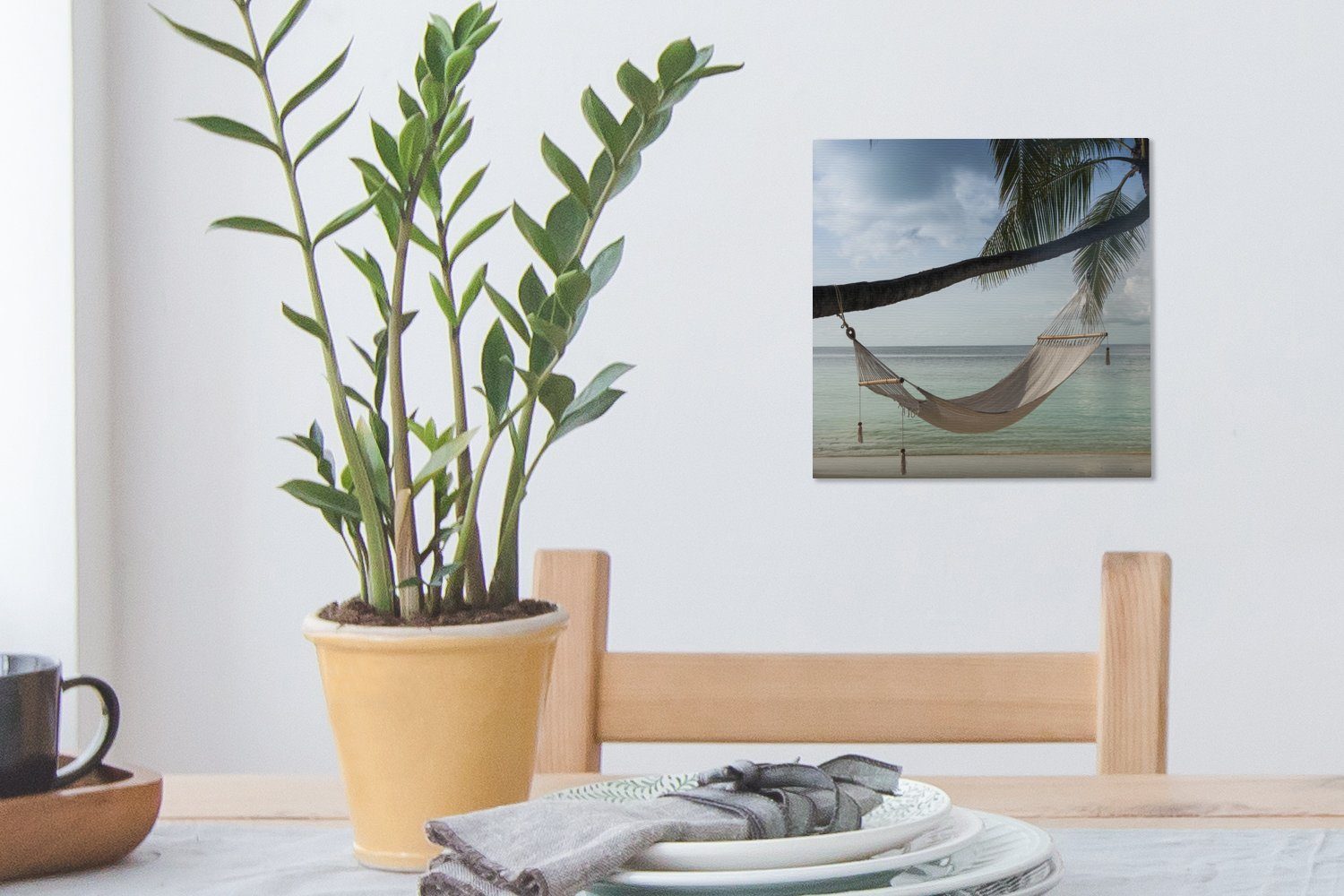 OneMillionCanvasses® Leinwandbild Palme - Bilder - für Strand, (1 Wohnzimmer Schlafzimmer St), Leinwand Hängematte