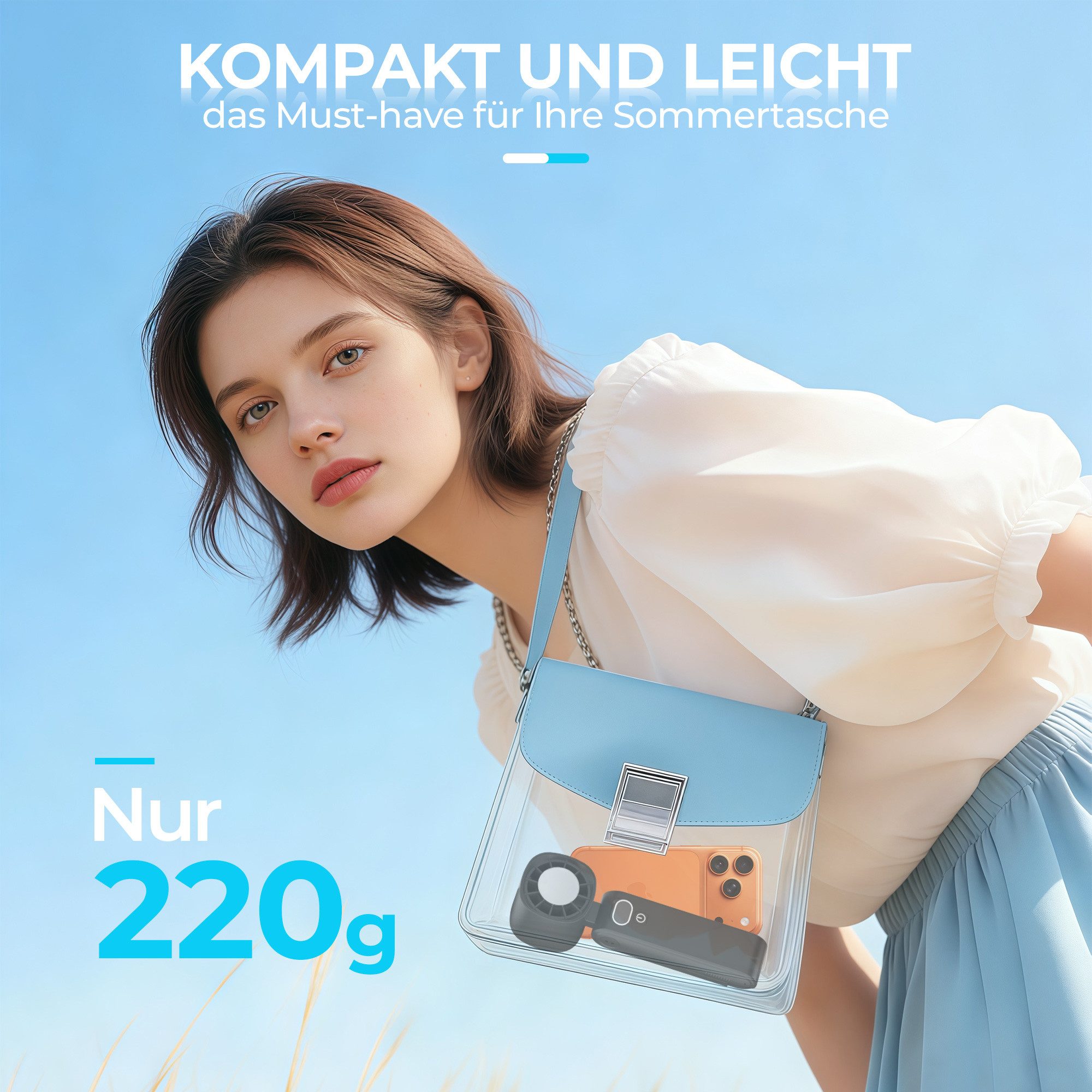 Rhein Beleuchtung Handventilator Handventilator Akku aufladbar, Mini Ventilator klein mit Turbo&Kühlung, 5 Windstufen, 13.000 U/min, bürstenloser Motor – Bild 5 von 5