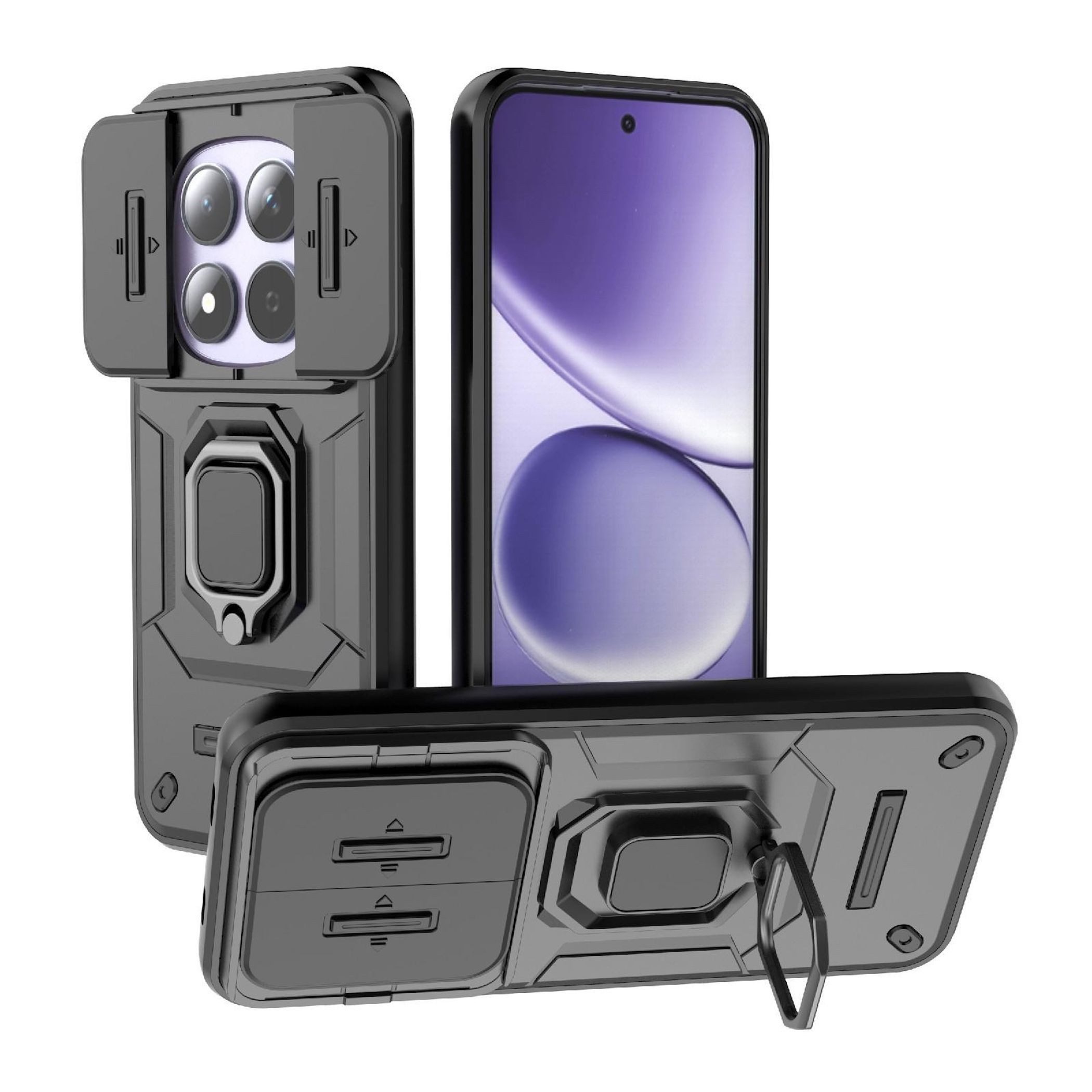 Wigento Handyhülle Für Xiaomi Redmi Note 15 Pro 5G Sliding Kamera Hybrid Ring Schutzhülle, Schiebecover, stoßfest, mit Halterung
