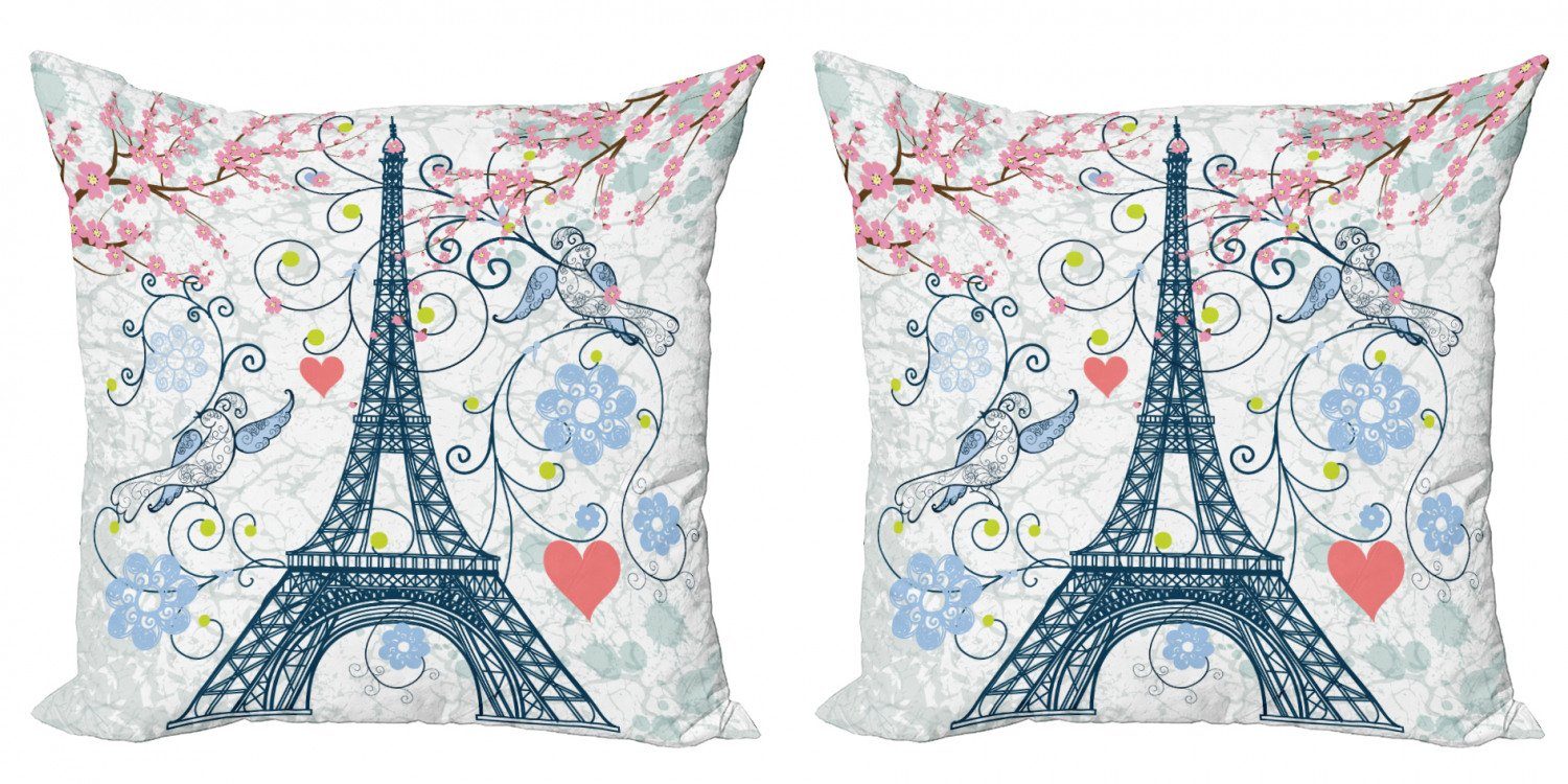 Kissenbezüge Modern Accent Doppelseitiger Digitaldruck, Abakuhaus (2 Stück), Paris Eiffel Wirbelnde Blumen-Herz