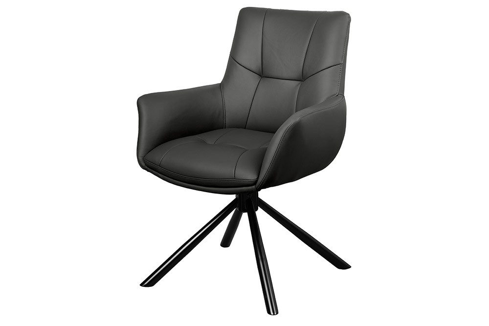 riess-ambiente Drehstuhl SIGNATURE schwarz - Echtleder, Metall, drehbar, mit Armlehne (Einzelartikel, 1 St), 360° drehbar & mit Taschenfederkern - ideal für Esszimmer & Büro