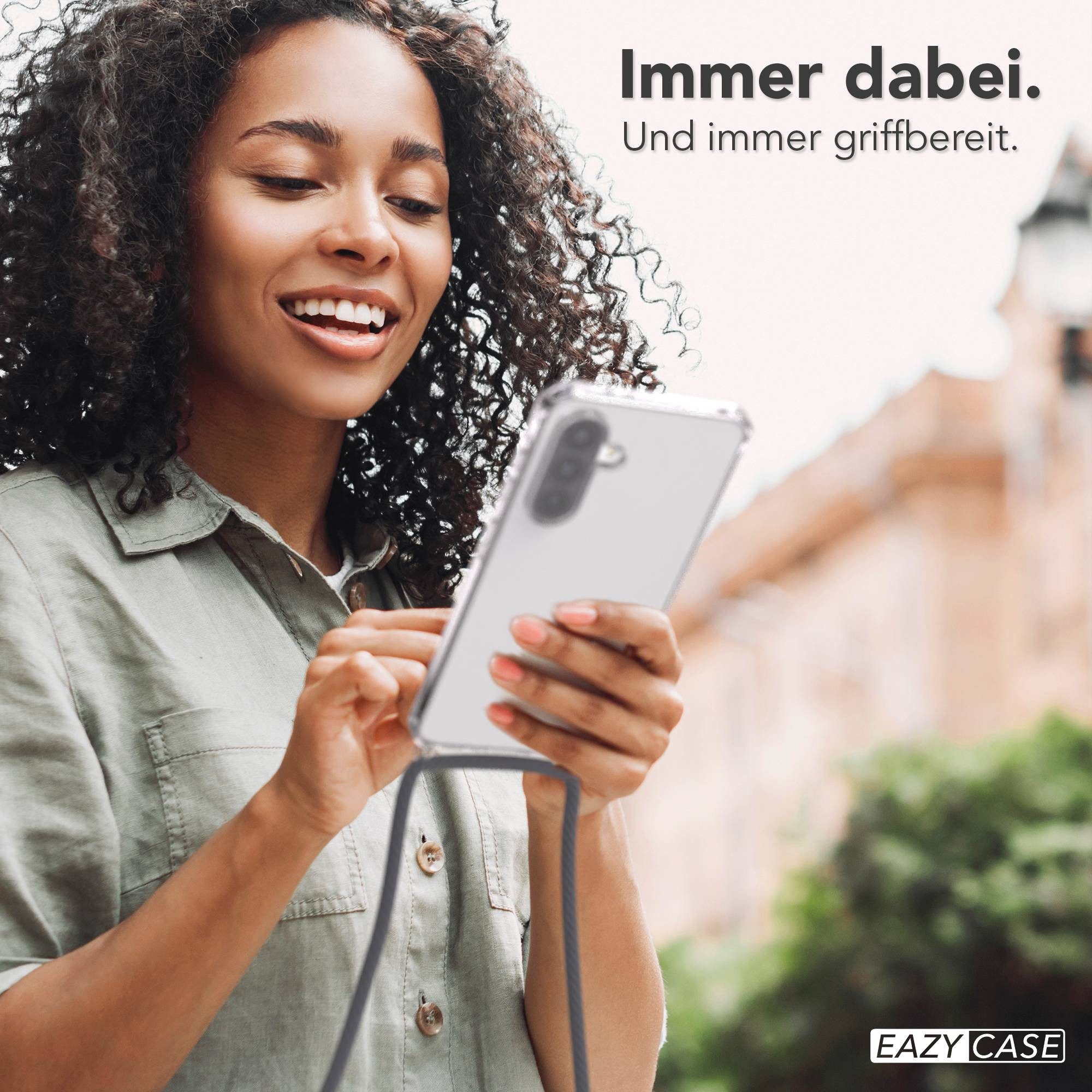 EAZY CASE Handykette Hülle mit Kette für Samsung Galaxy A56 6,7 Zoll, Handykette zum Umhängen Hülle mit Kordel Rundes Band Grau Schwarz – Bild 3 von 5