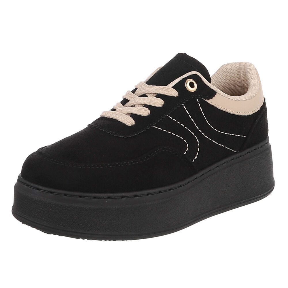Ital-Design Damen Plateau Sneaker mit Schnürung & Ziernähten Sneaker (92269115) Flach Sneakers Low in Schwarz