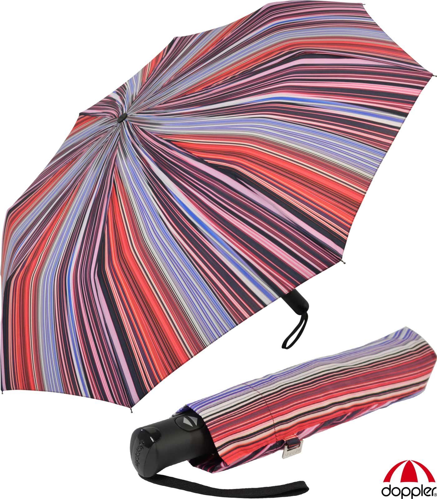 doppler® Taschenregenschirm praktischer, leichter Schirm mit Auf-Zu-Automatik, ideal für Handtasche oder Reisegepäck lila-bordeaux