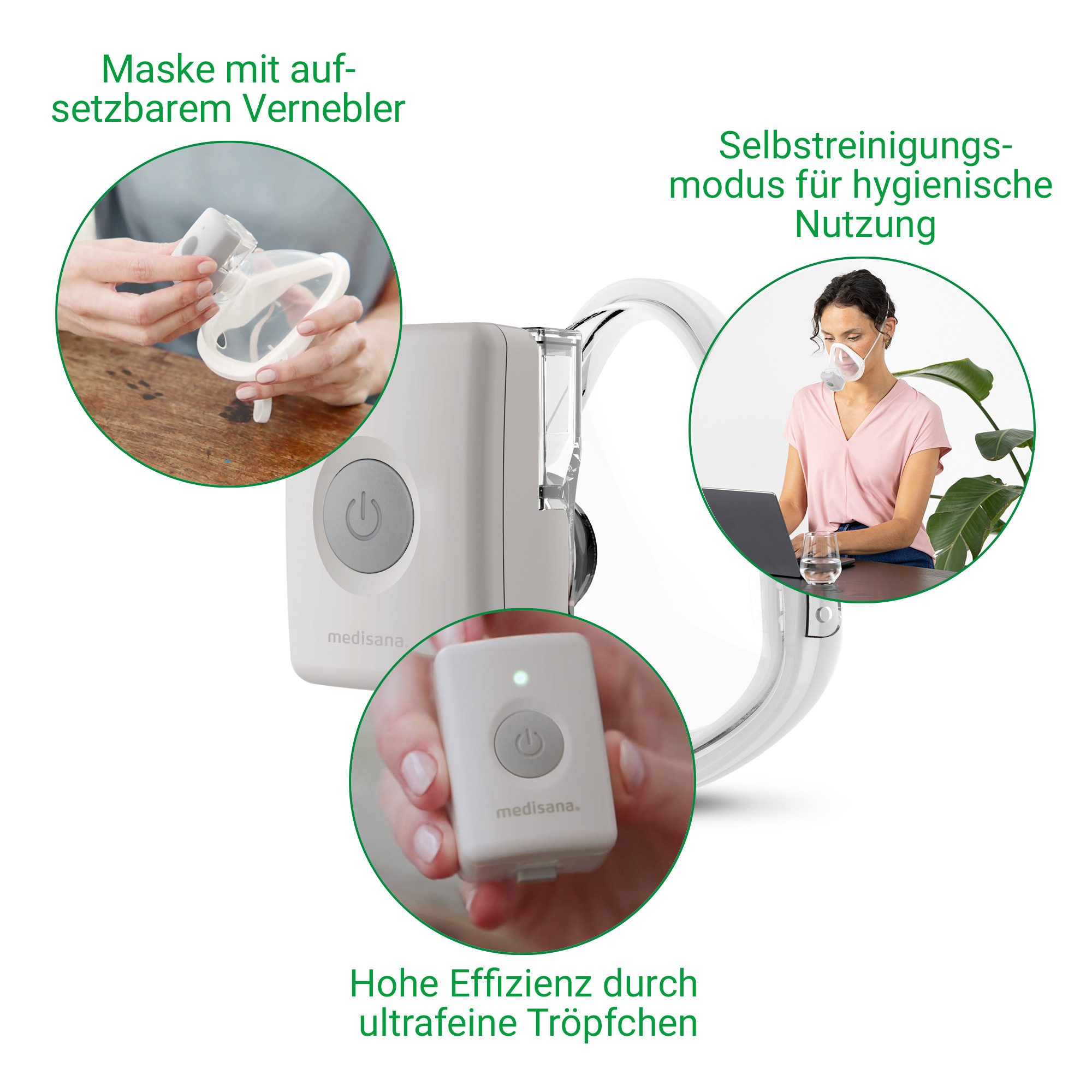 medisana Inhalationsgerät IN 705, freihändig, Vibrating-Mesh-Technologie, zertifiziert, für Atemwege
