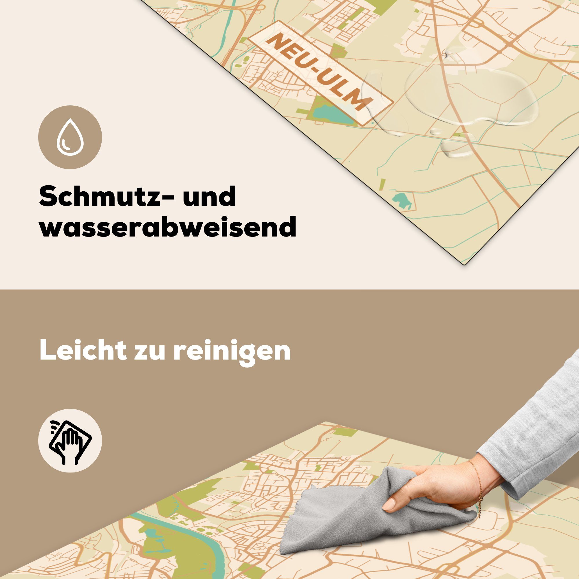 Jahrgang Vinyl, - tlg), Arbeitsplatte MuchoWow - küche Karte, Ceranfeldabdeckung, - Karte Herdblende-/Abdeckplatte cm, 78x78 (1 Neu-Ulm für