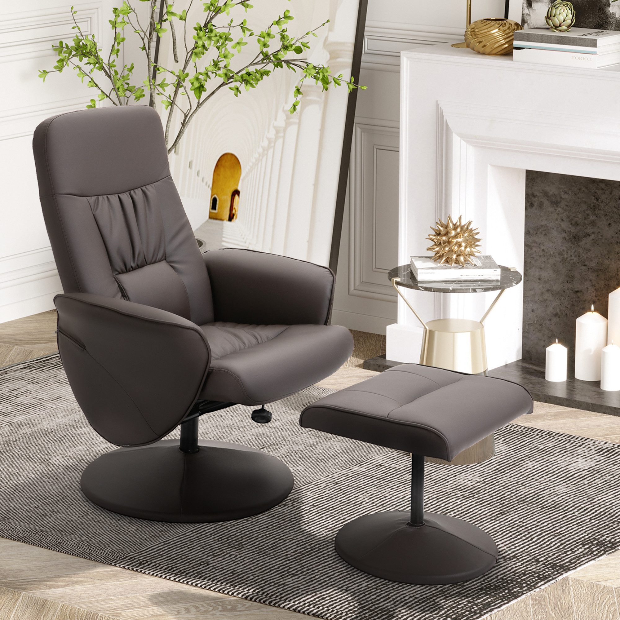 HOMCOM Relaxsessel Fernsehsessel mit Liegefunktion, TV Sessel, Kunstleder (höhenverstellbar, 2-St., neigbare Rückenlehne), Braun