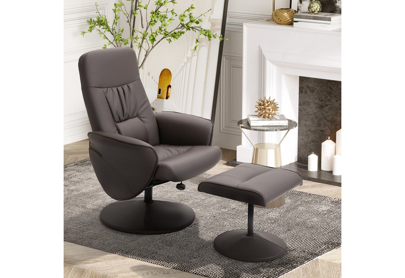 HOMCOM Relaxsessel Fernsehsessel mit Liegefunktion, TV Sessel, Kunstleder (höhenverstellbar, 2-St., neigbare Rückenlehne), Braun