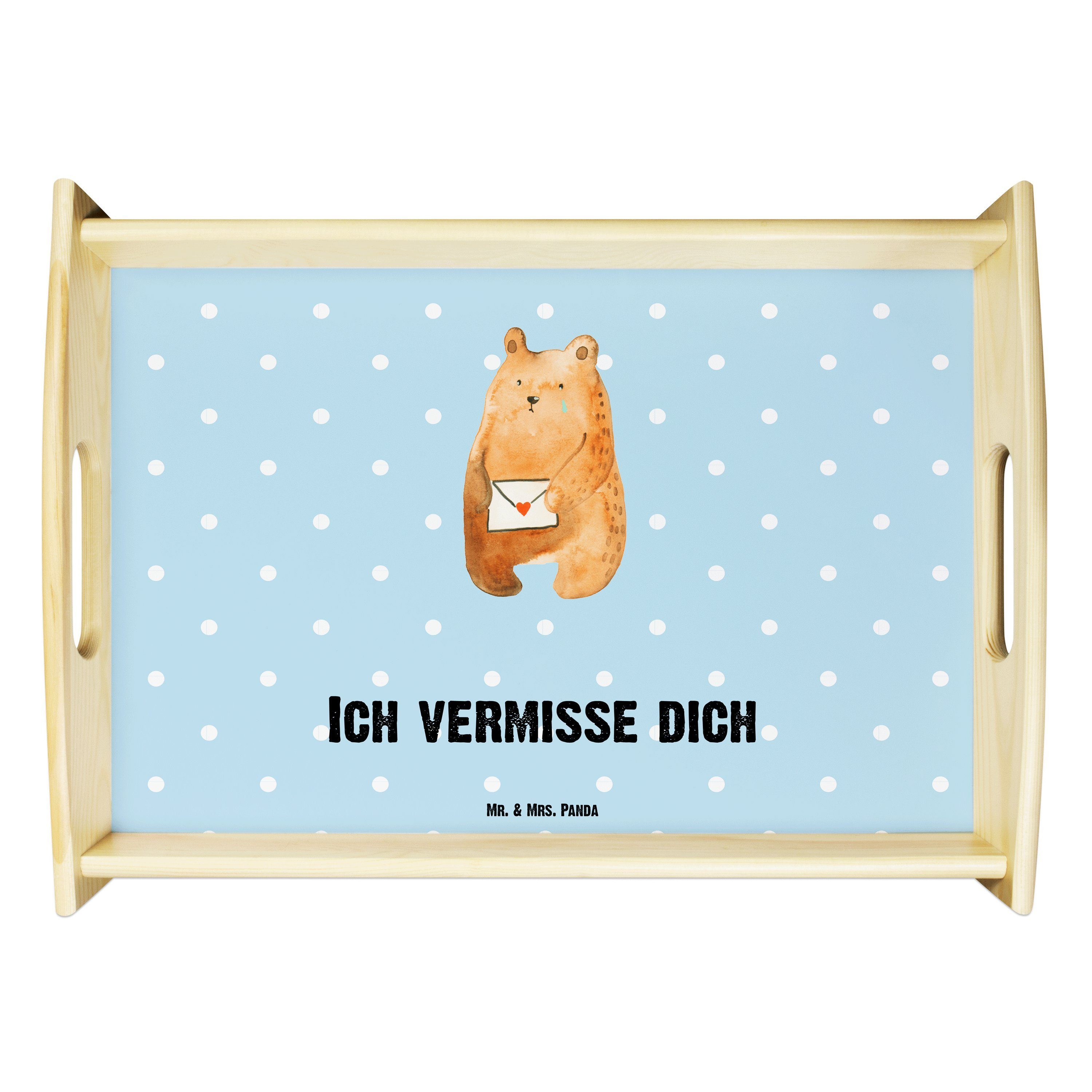 Mr. & Mrs. Panda - Geschenk, vermisse Pastell Blau Tablett Liebeskummer, Ich lasiert, dich Echtholz Dekota, Bär - (1-tlg)