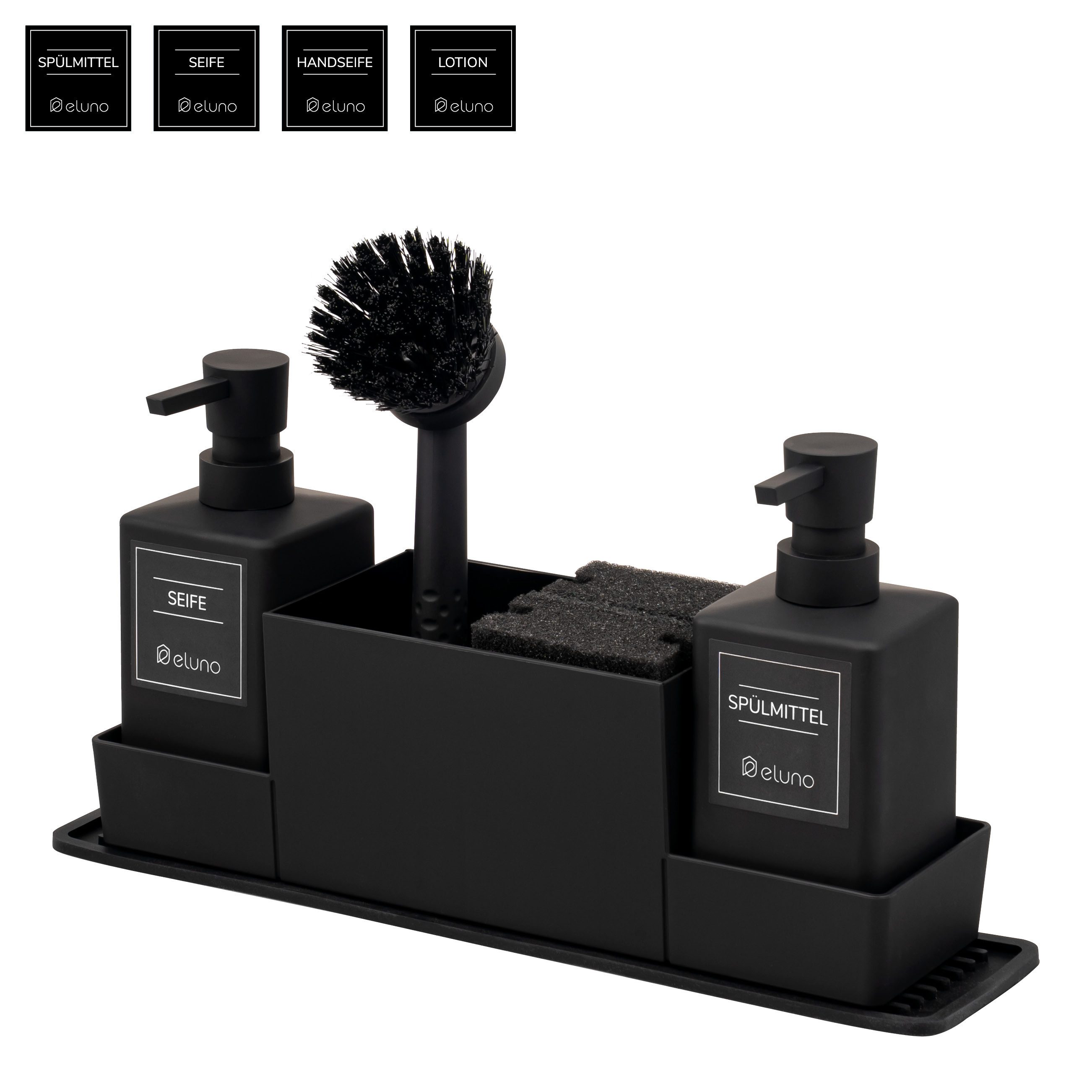 eluno Küchenorganizer-Set Spülbeckenorganizer mit 2 Spendern und viel Zubehör