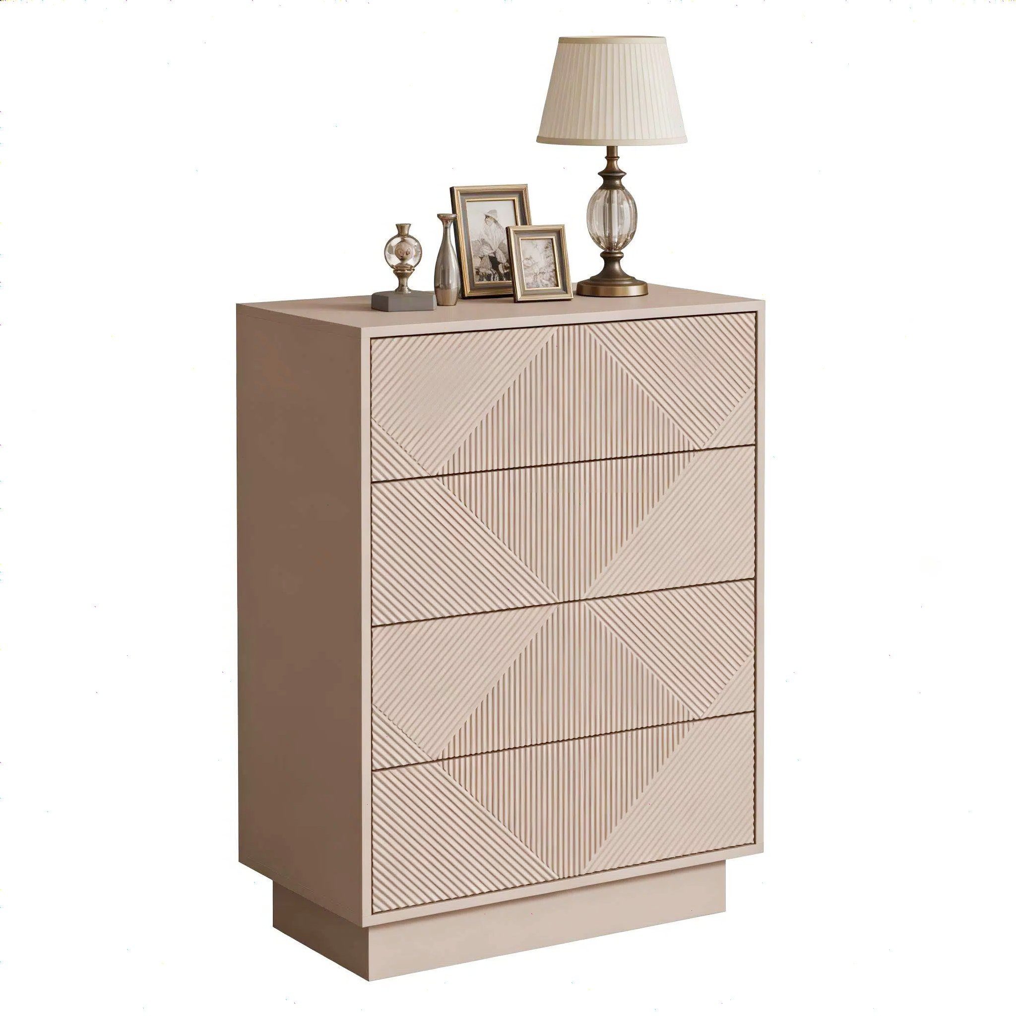 UEV Kommode mit 4 Schublanden, Sideboard, Schubladenschrank, Schmal kommode (Sideboard für Wohnzimmer Schlafzimmer Büro Flur, Mehrzweckschrank aus Holz Beistellschrank allzweckschrank), Drucköffner/ Push to open Schubladen Aufbewahrungskommode