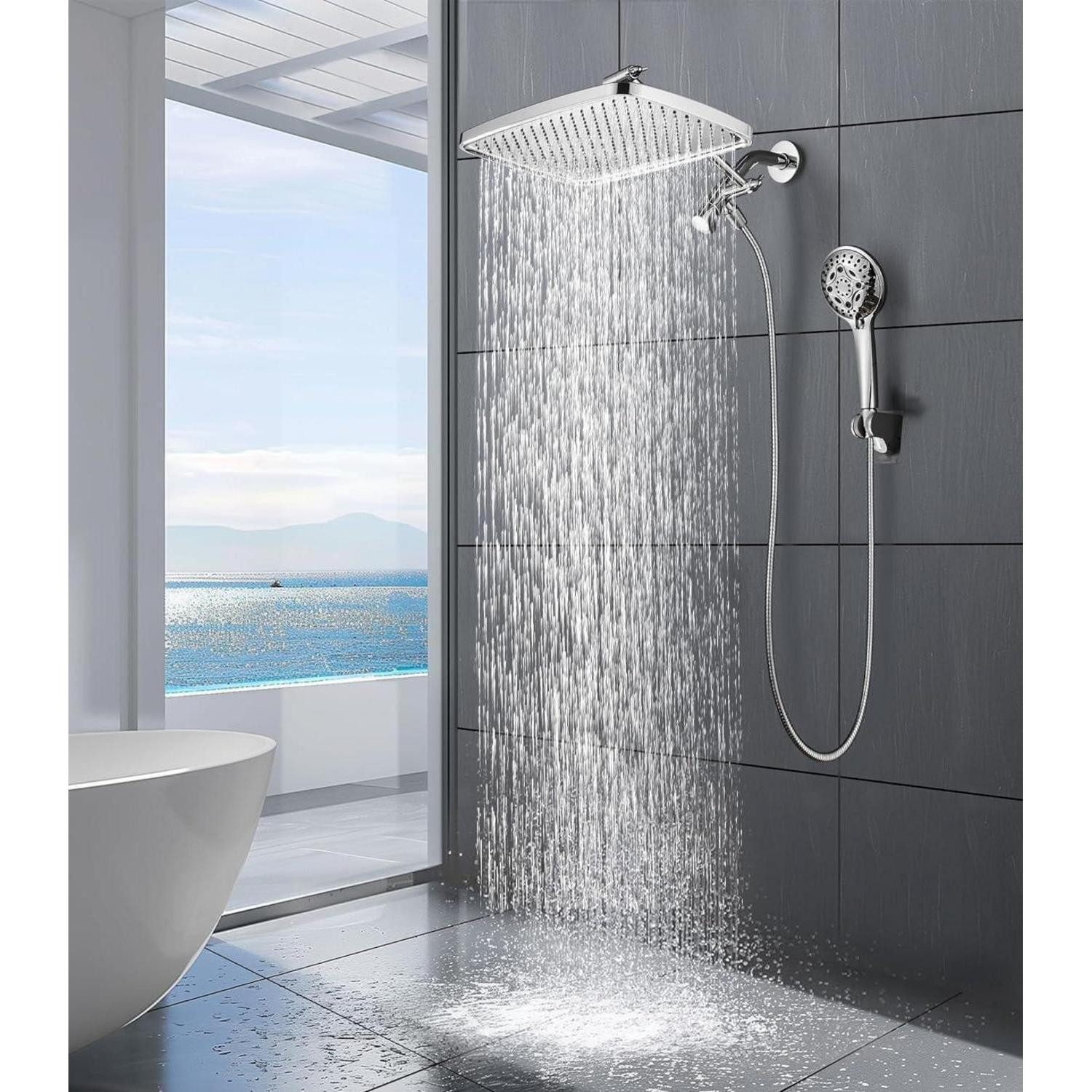 LuxusKollektion Regenduschkopf Kopfbrause Regendusche Hochdruck Wasserfall 360 12 Zoll Chrom