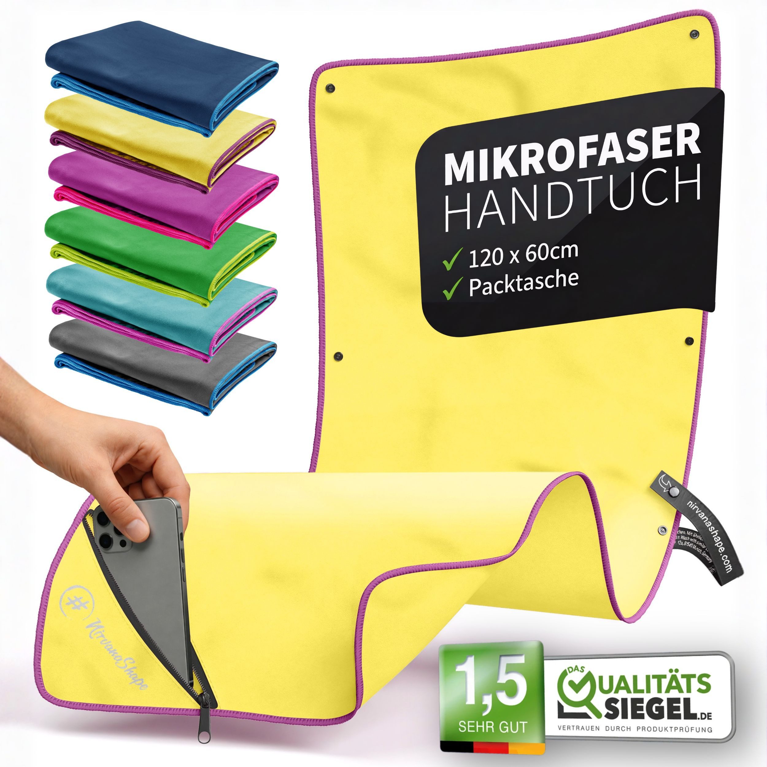 NirvanaShape Sporthandtuch Mikrofaser Handtuch, Microfaser Handtücher als Reisehandtuch, (Set), Microfaser Handtuch als Strandtuch oder Fitneesshandtuch