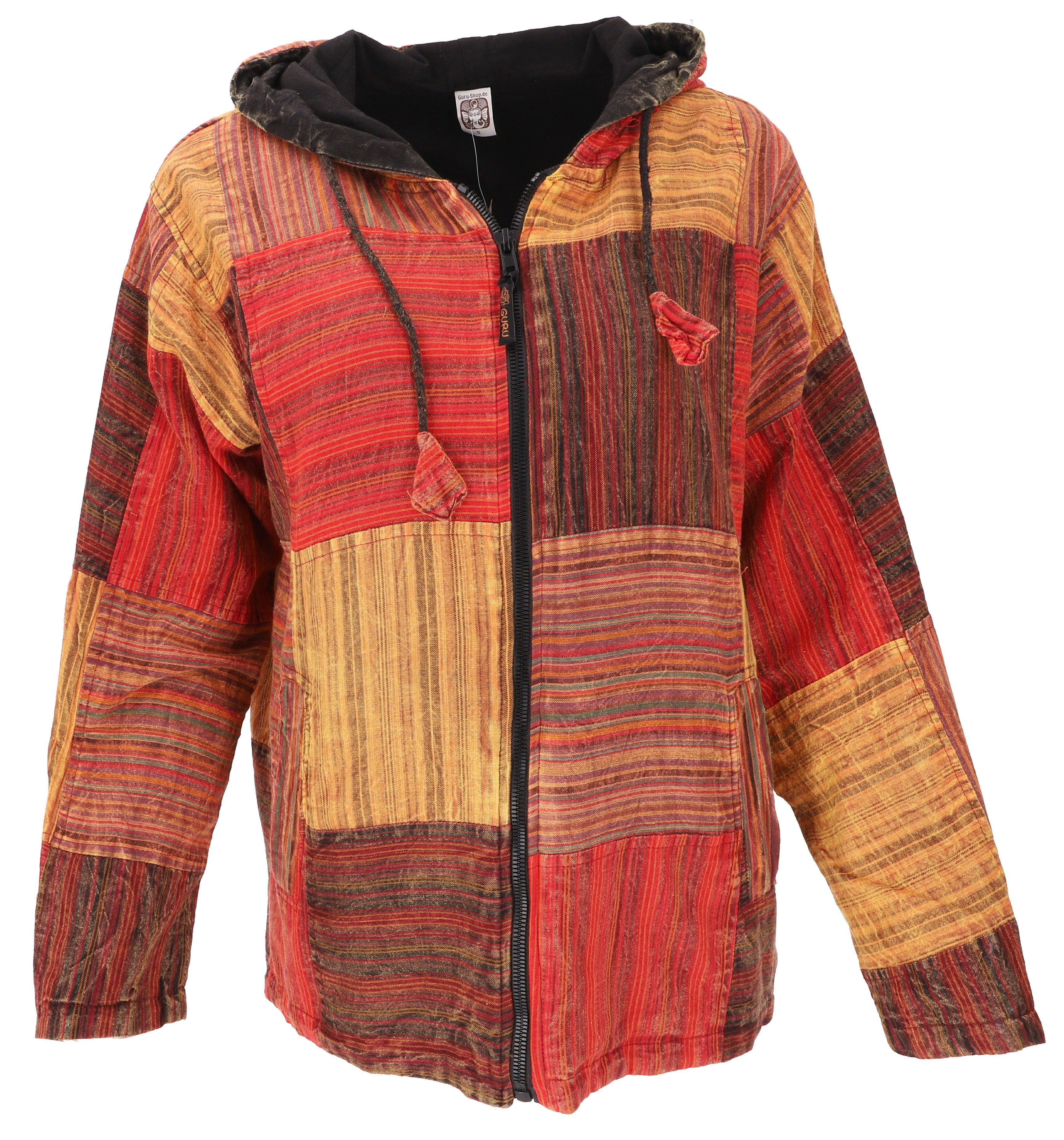 Guru-Shop Strickjacke Goa Jacke, Unisex Patchwork Jacke - orange Hippie, Ethno Style, alternative Bekleidung