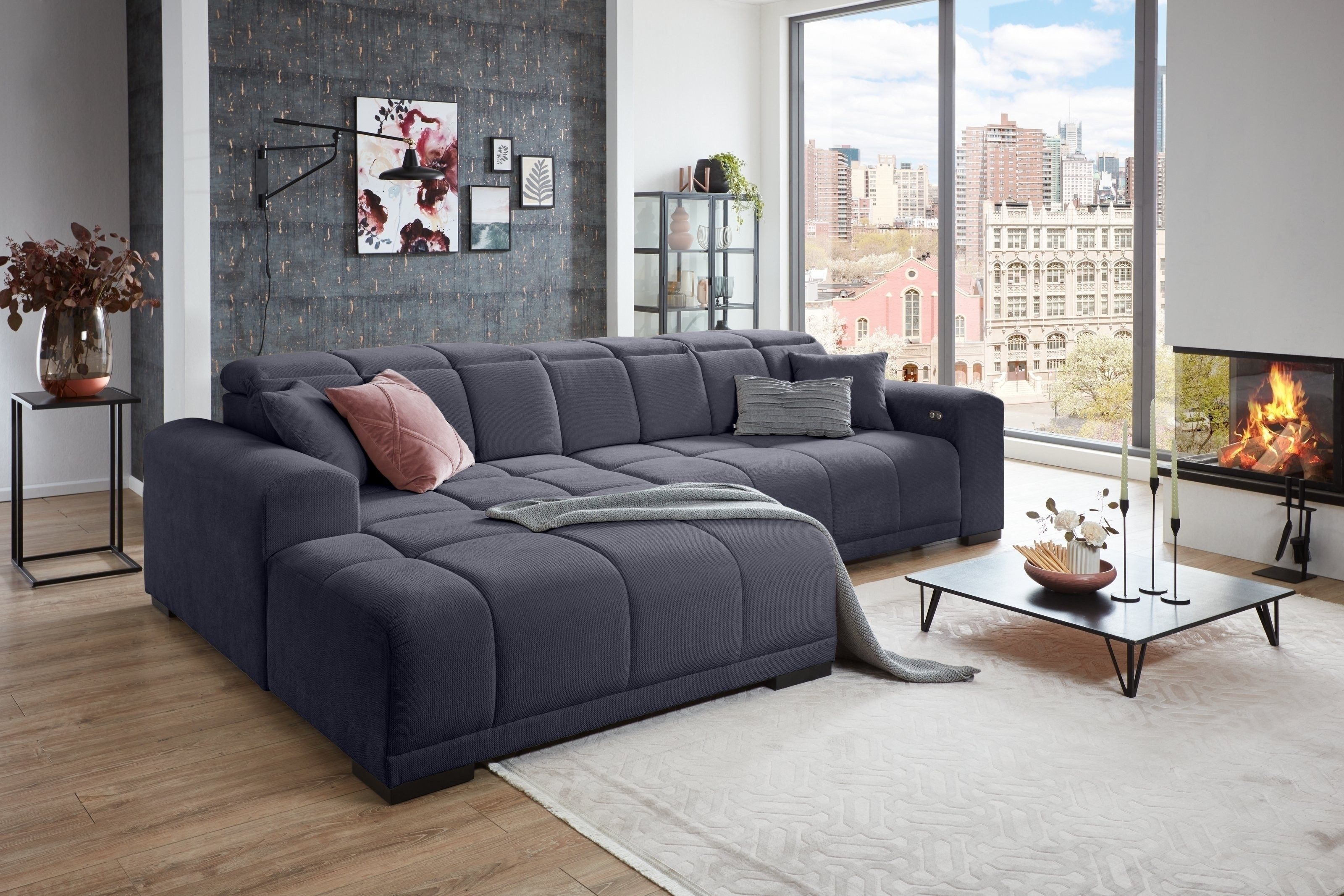 Iwaniccy Wohnlandschaft Kopfteilverstellung, Sitzverstellung, schwarz - 301x113x195cm (BxHxT)