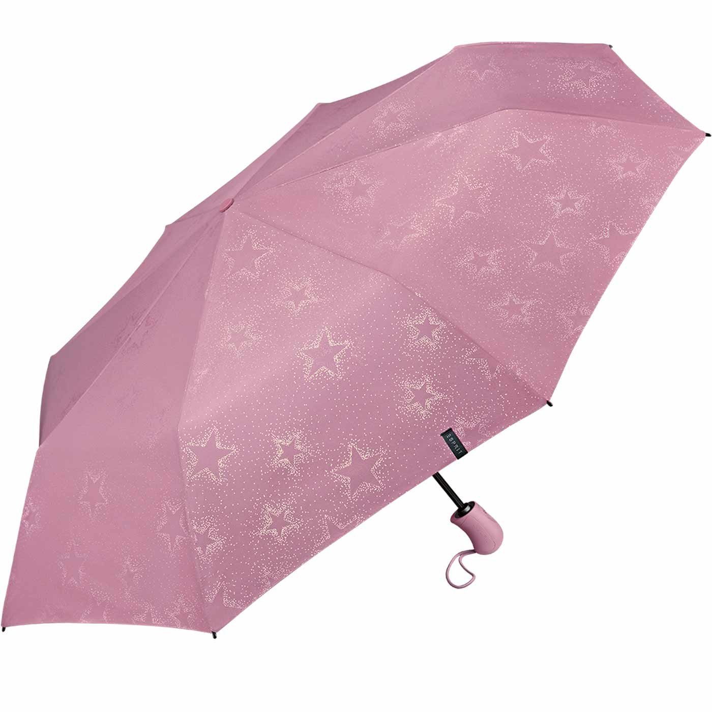 Esprit Taschenregenschirm Damen Sternenmuster dusky Easymatic - metall, verspieltem mit Light praktisch, Automatik orchid stabil, Starburst Auf-Zu