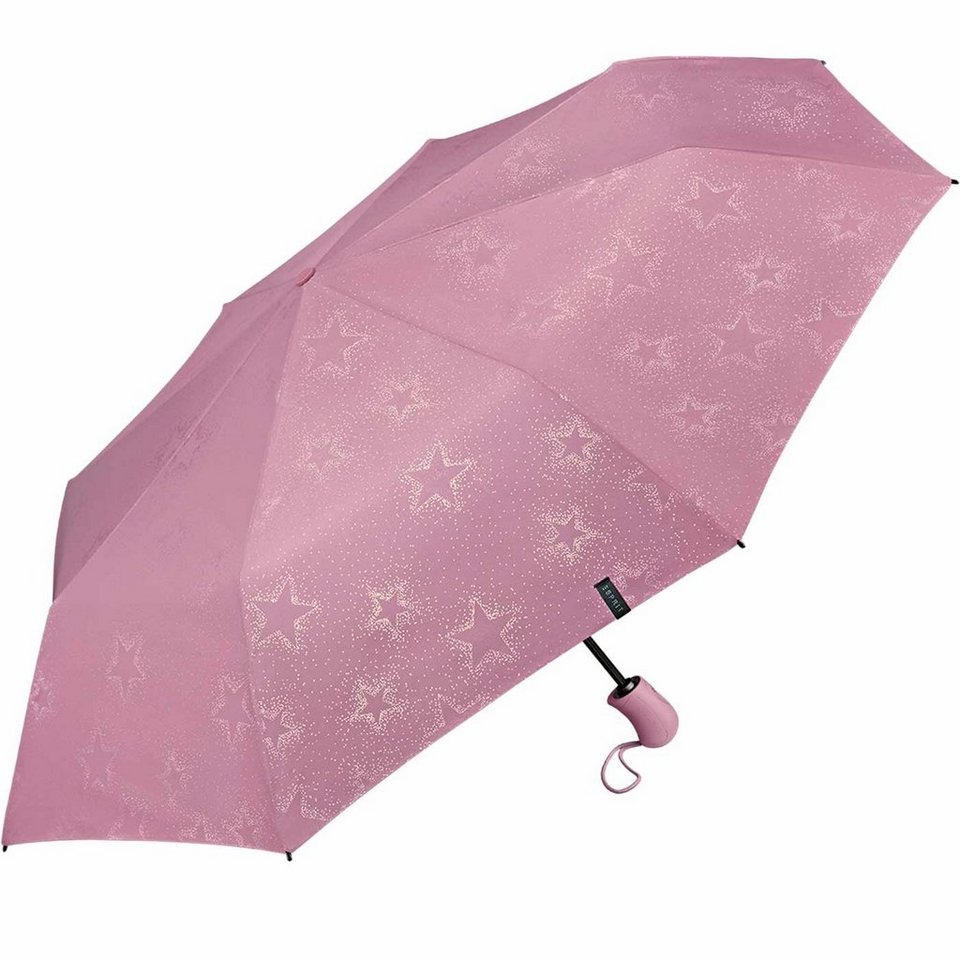 Esprit Taschenregenschirm Damen Easymatic Light Auf-Zu Automatik Starburst  - dusky orchid metall, stabil, praktisch, mit verspieltem Sternenmuster
