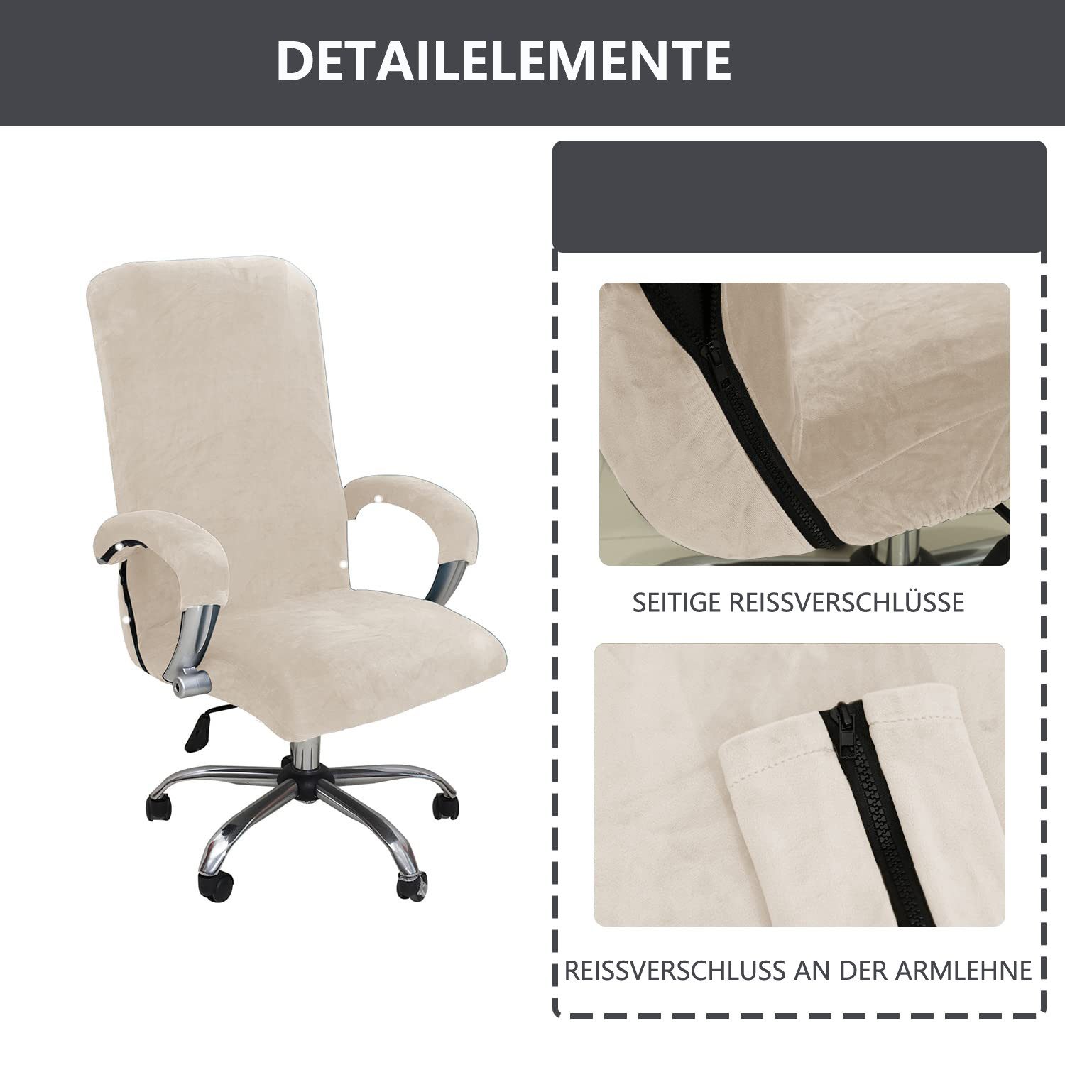 Agger Bürostuhlhusse Elastischer Bürostuhl-Bezug aus Samtplüsch – Ergonomischer, katzensicherer Schutz für Bürostühle – Bild 4 von 5