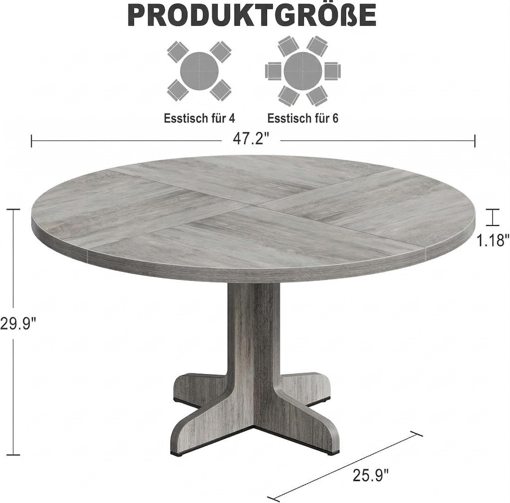 GarveeMore Esstisch Runder mit Holztischplatte und stabilem Fuß 4 Personen,120cm, Küchentische aus Holz für Esszimmer,Küche,Wohnzimmer – Bild 2 von 5