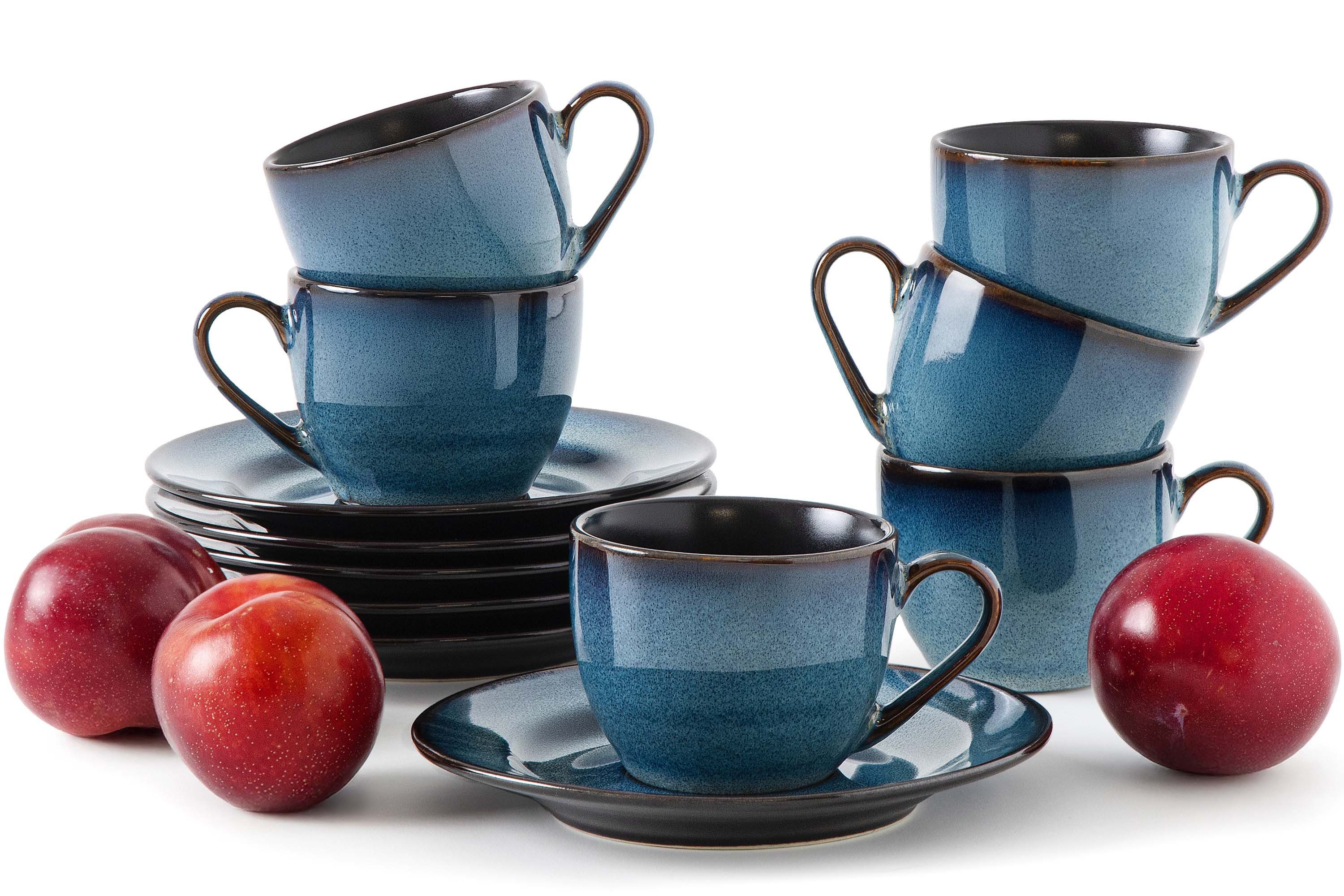 Ritzenhoff & Breker Kaffeeservice RITZENHOFF & BREKER BALI Espressotassen-Set, jedes Stück ein Unikat (12-tlg), 6 Personen, Steinzeug, 90 ml, spülmaschinengeeignet, mikrowellengeeignet, Reaktivglasur