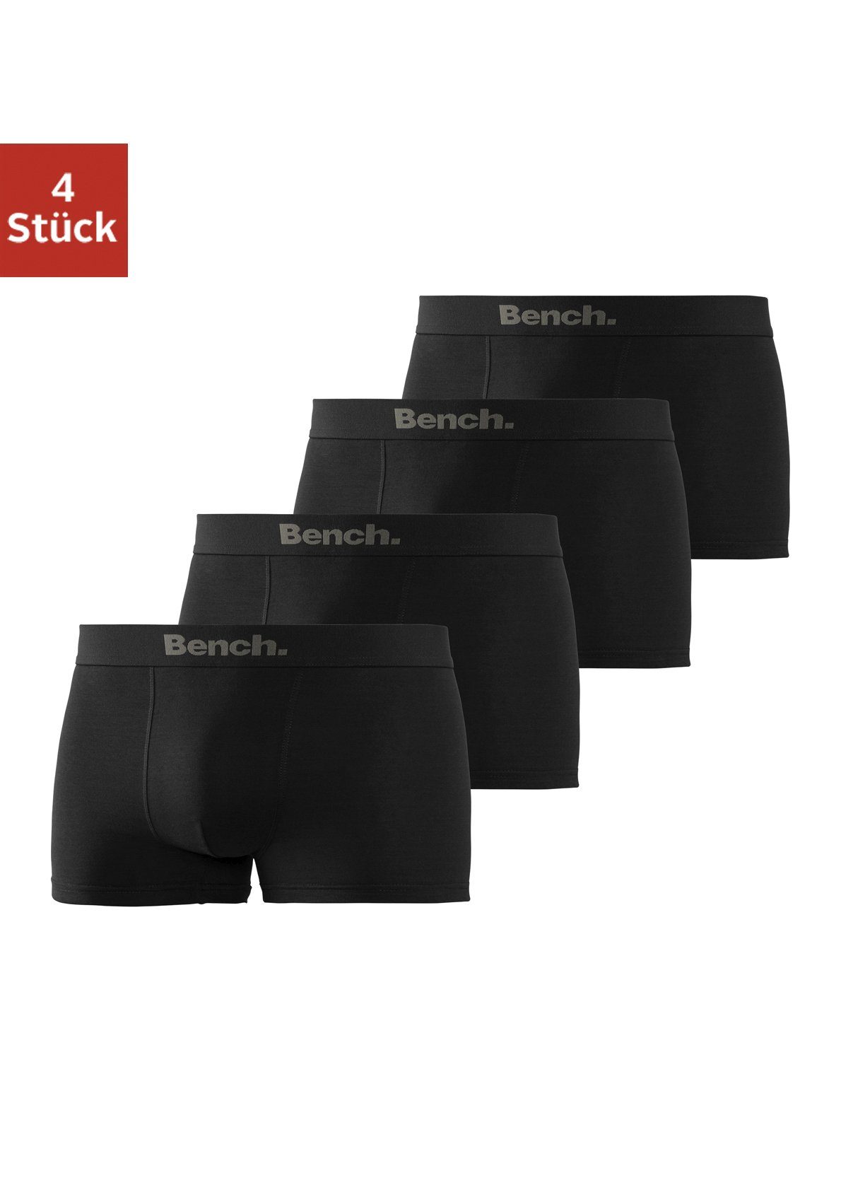 mit 4-St) Streifen Bench. (Packung, unifarben modischem schwarz Boxer oder