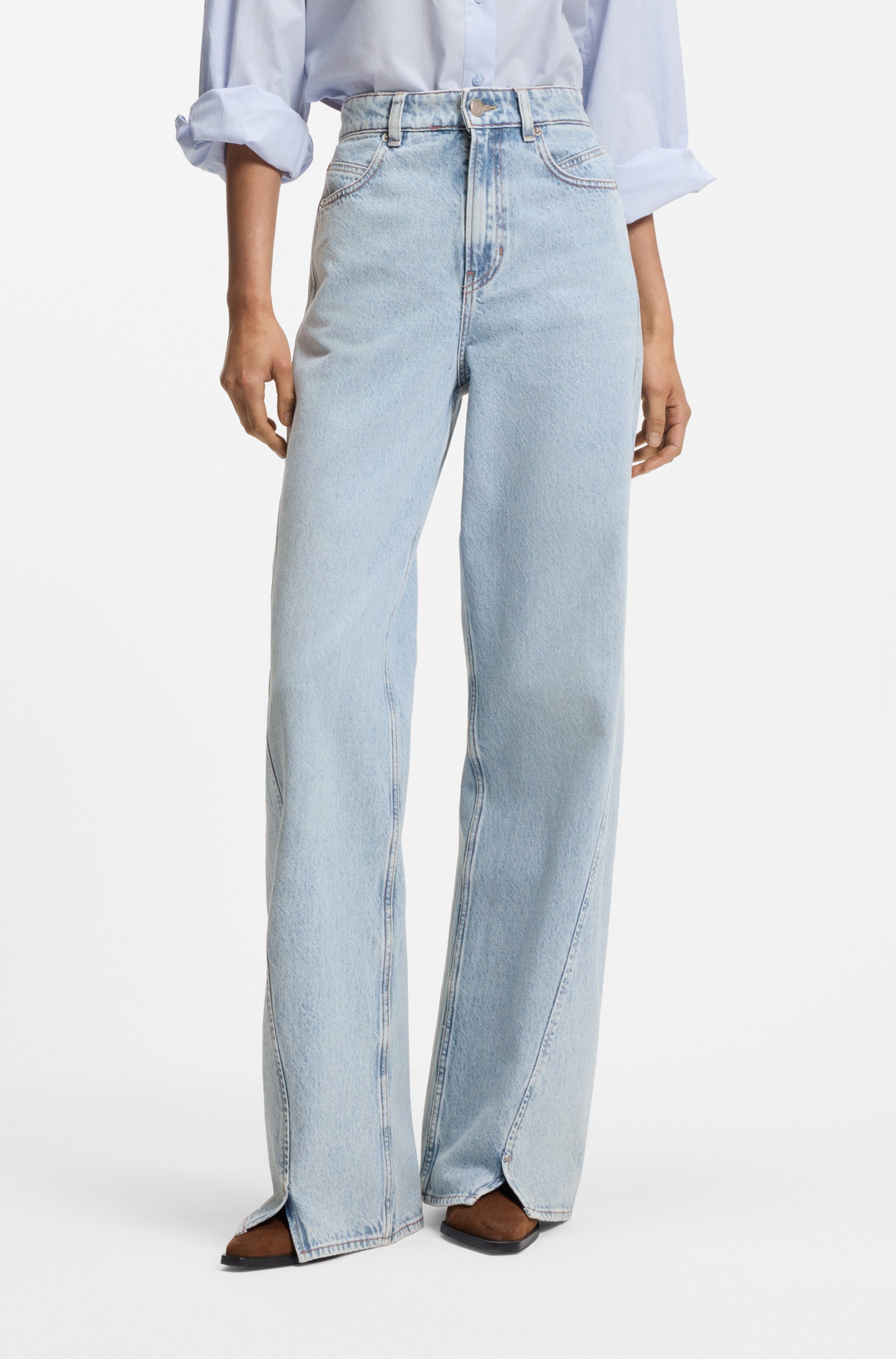 BOSS ORANGE High-waist-Jeans MARLENE SLIT HR Premium Damenmode mit Wide Leg-Passform, Schlitz-Details