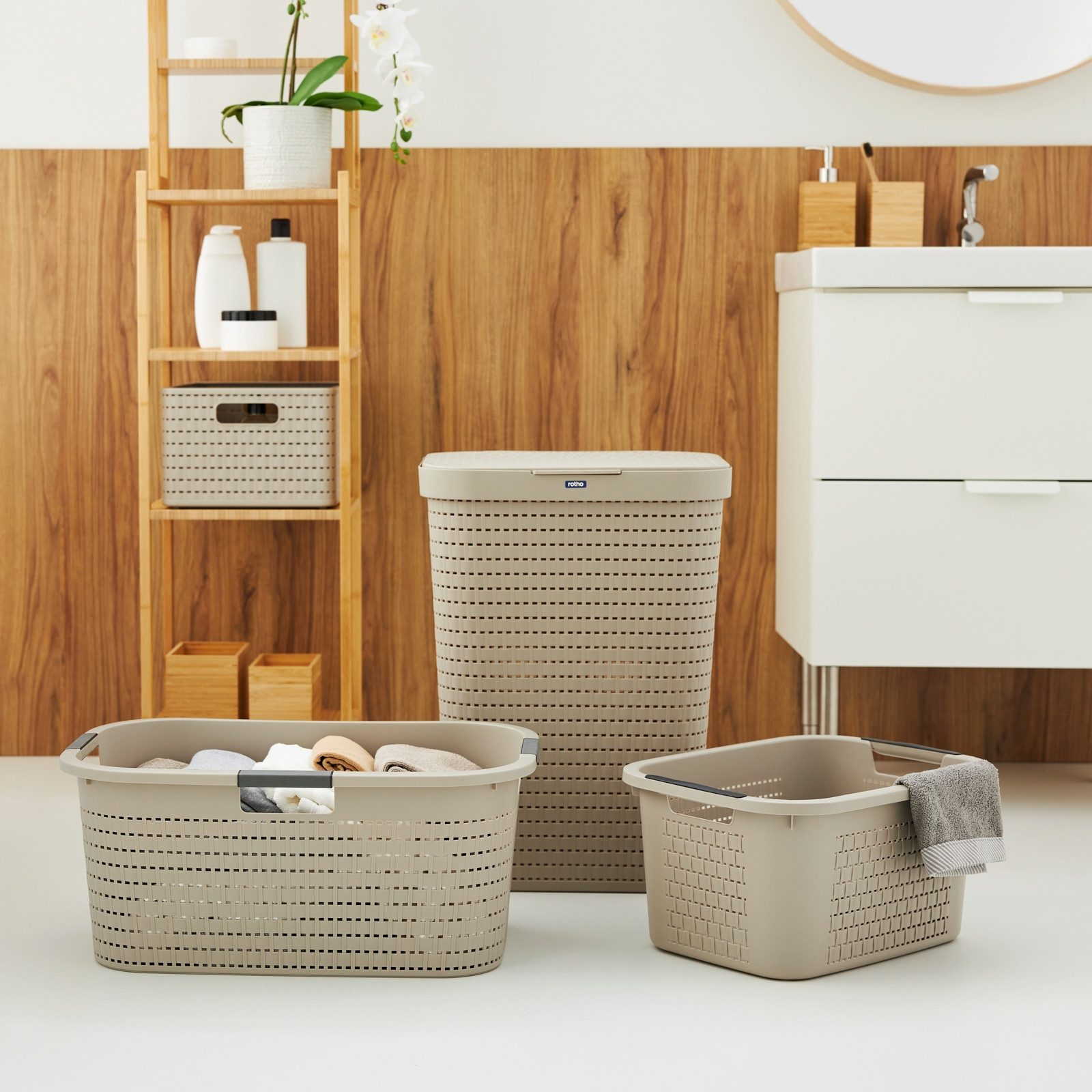 ROTHO Wäschekorb 3er-Set Wäschebox 40L COUNTRY, ergonomische Wäschebehälter mit Griffe – Bild 4 von 4