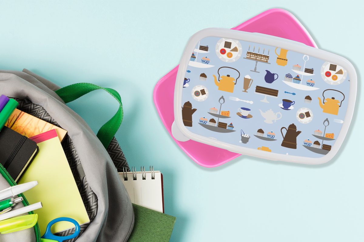 Erwachsene, Lunchbox Muster rosa für Tee, - Mädchen, MuchoWow Teekanne Brotbox Kunststoff Törtchen Kinder, Kunststoff, Snackbox, (2-tlg), - - Brotdose