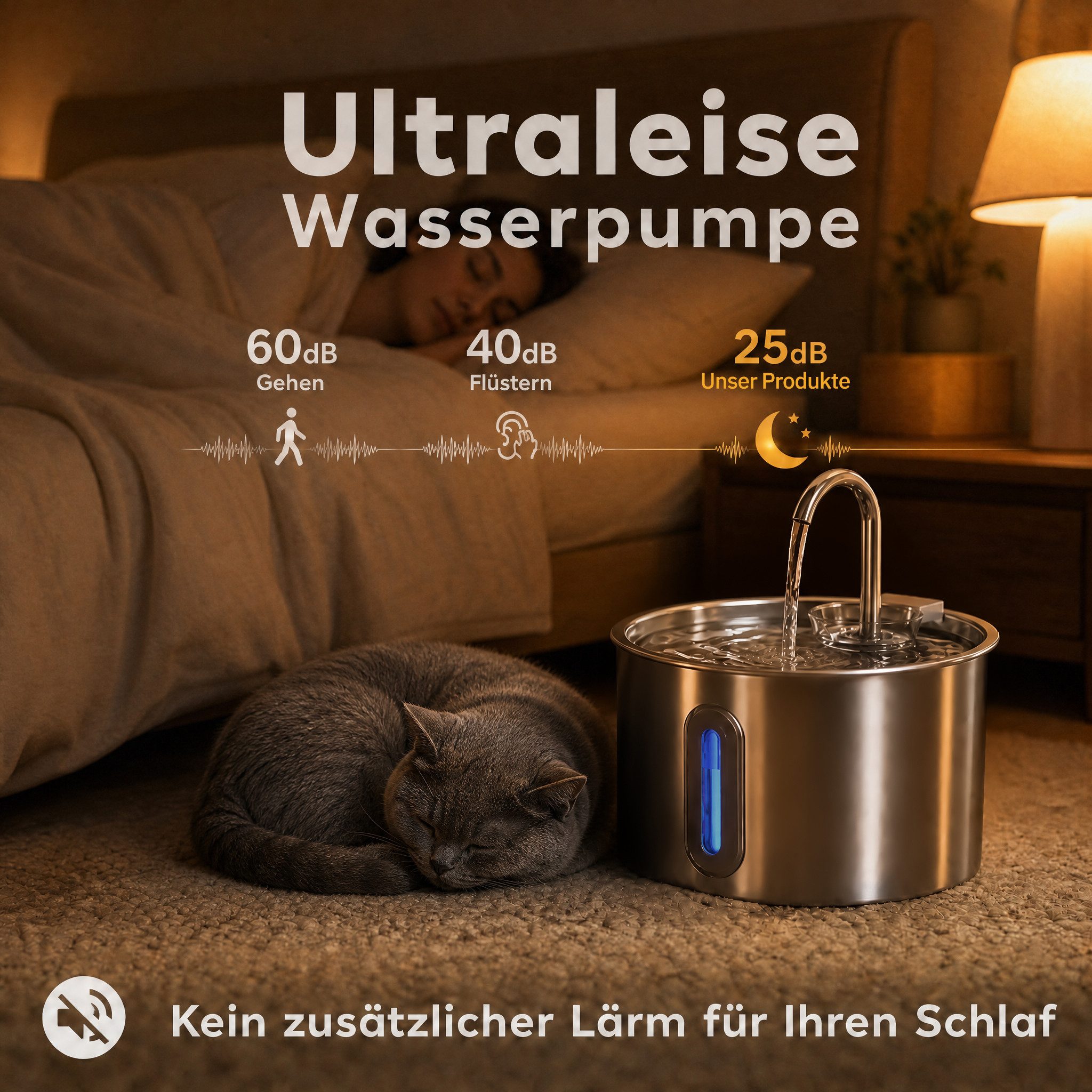 marmortrend Sehnsucht nach Einzigartigkeit Trinkbrunnen für Katze,Katzen Trinkbrunnen mit 2,2L, 2 Filter, Einfach Reinigbar, Katzenbrunnen Edelstahl mit leise Pumpe für 24H Frisches Wasserbrunnen