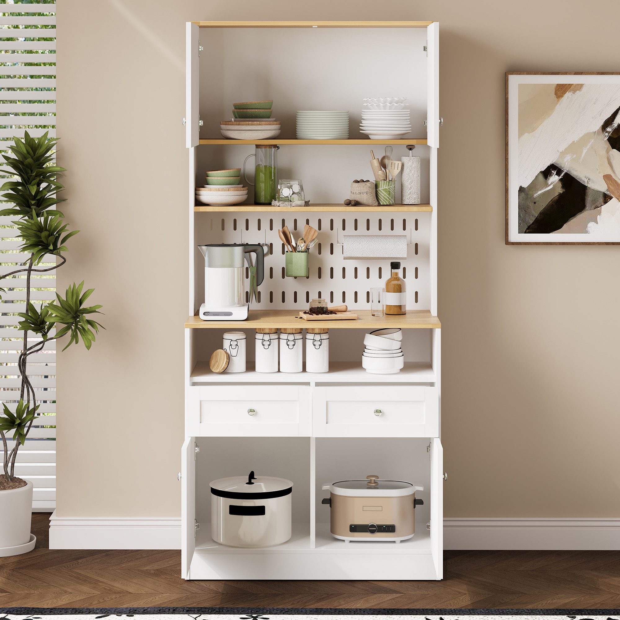 SOFTWEARY Highboard mit Türen und Schubladen (Höhe 175 cm, Sideboard, Hochschrank mit viel Stauraum), Wohnzimmerschrank, Mehrzweckschrank, Küchenschrank