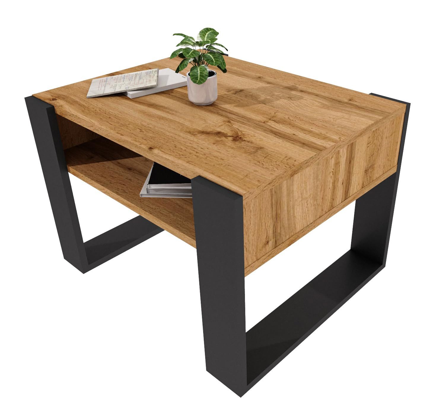 TREND WERK Couchtisch mit zusätzlicher Ablagefläche (65×53,6×45 cm - Wohnzimmertisch, Loft-Design, Ablagefach)