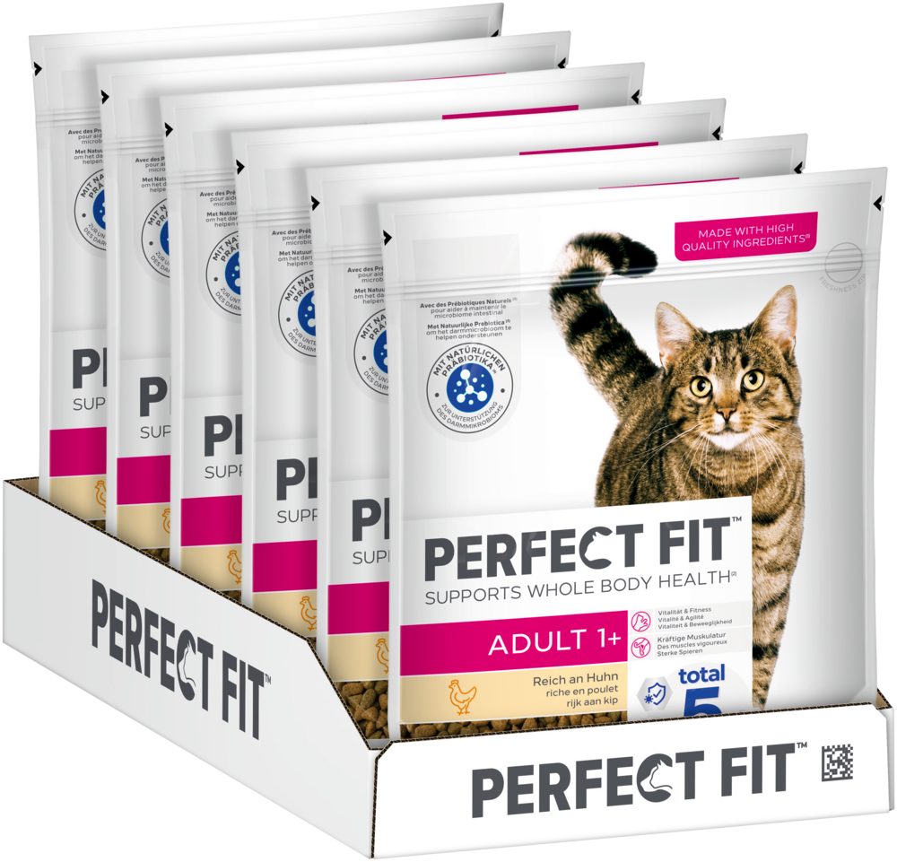 Perfect Fit PERFECT FIT™ Katze Beutel Adult 1+ mit Huhn 6 x 750g, Trockenfutter für: Katze