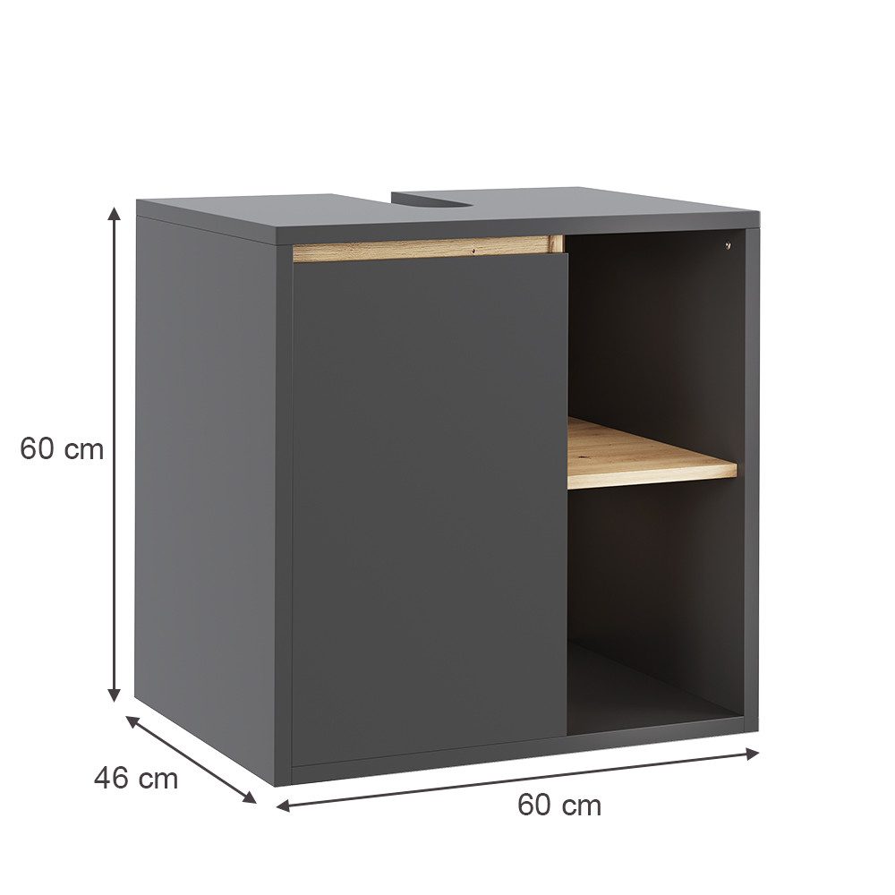 Vicco Waschbeckenunterschrank Viola, Grau/Artisan, 60 x 60 cm mit offenen R günstig online kaufen