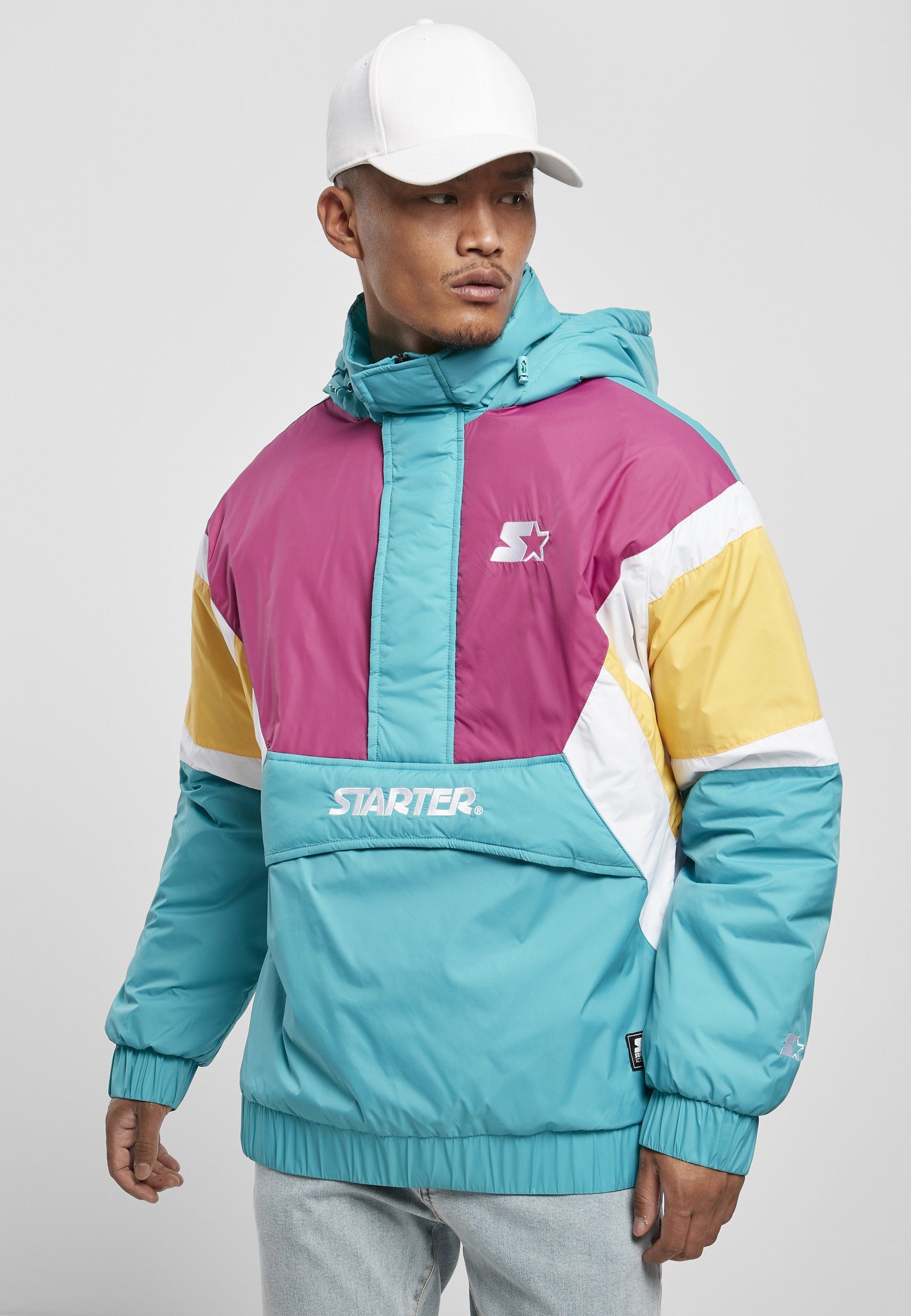 Starter Outdoorjacke Herren Starter Color Block Half Zip Retro Jacket (1-St) lakeblue/ pink/white